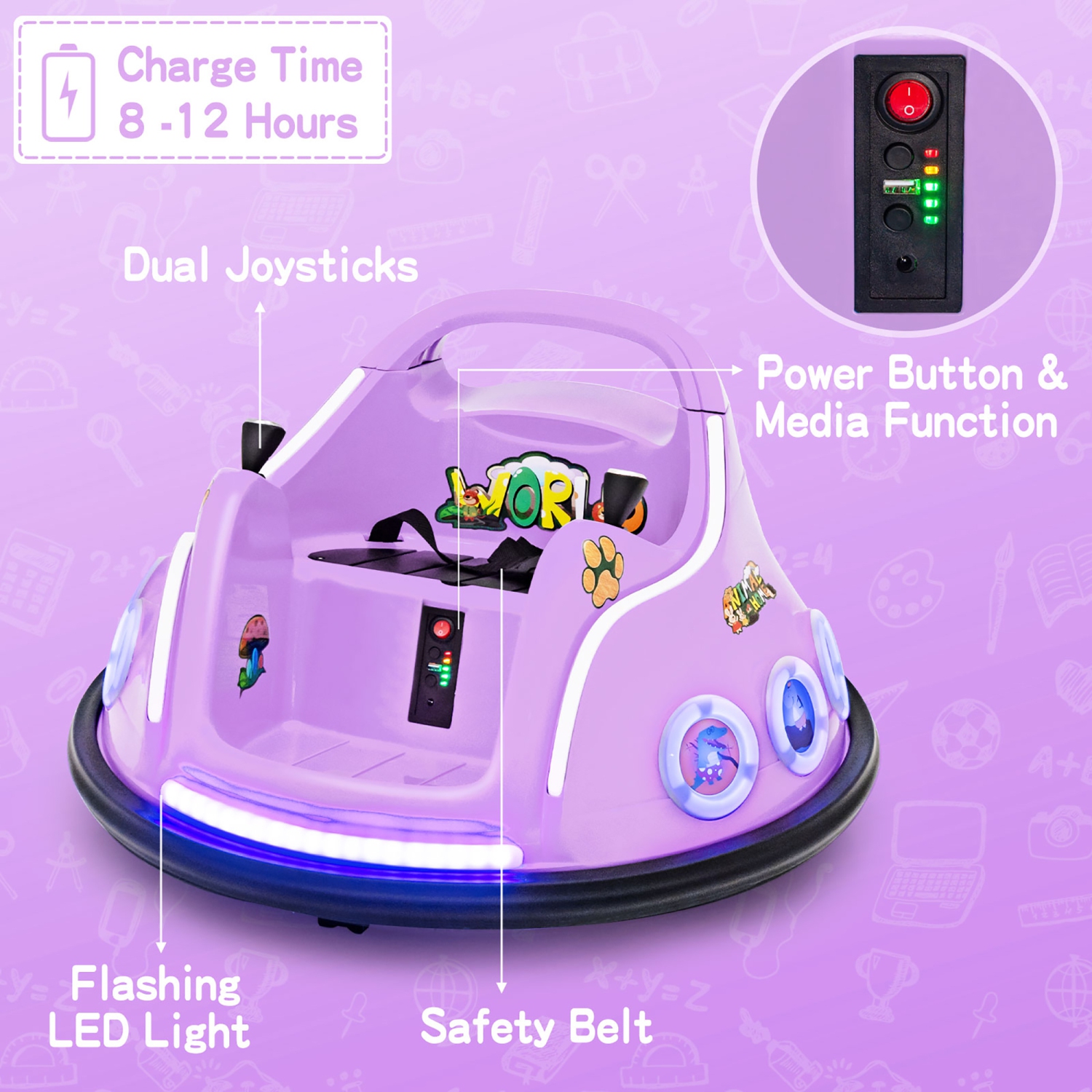 Gymax 12V Kids Ride on Bumper Car Remote Control w/ Flashing LED Light & Music