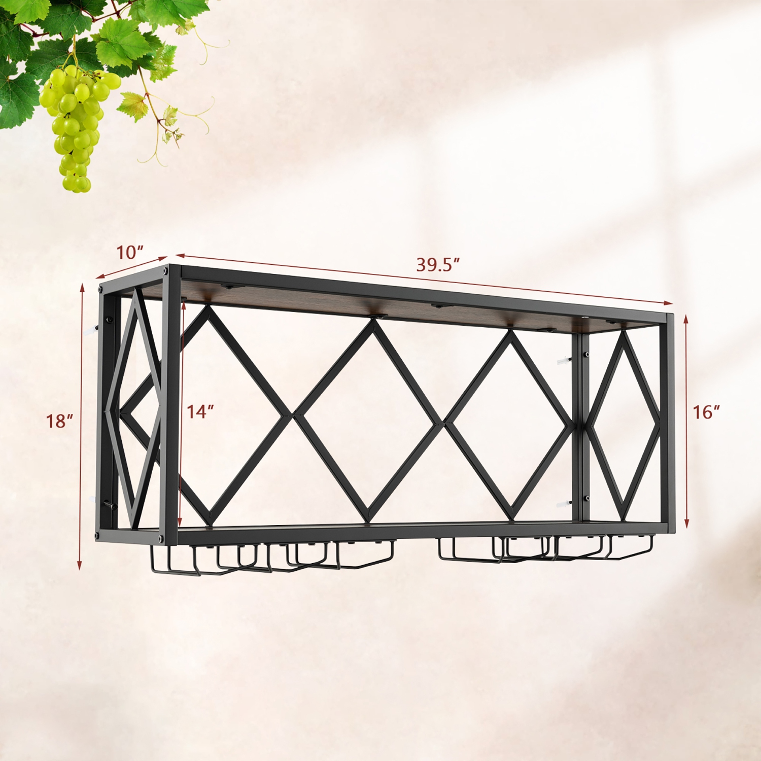 Gymax Wall Mounted Wine Rack Industrial Storage Display Shelf Glass Holder Kitchen