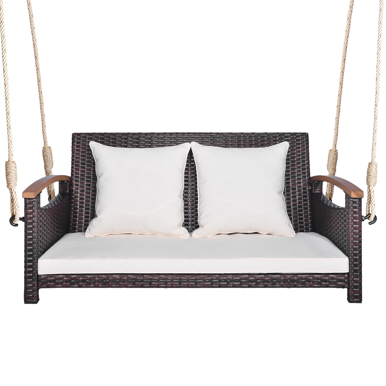 Gymax 2-seater hanging swing porch swing PE wicker swing outdoor hanging swing garden poolside