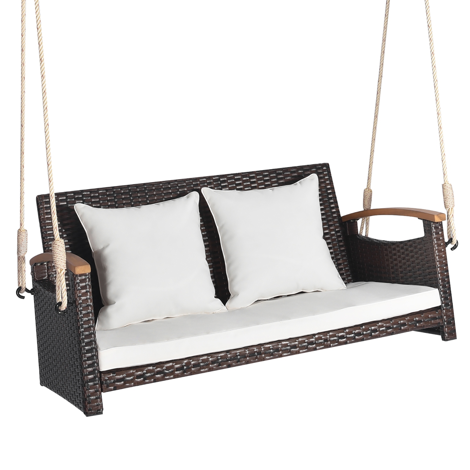 Gymax 2-seater hanging swing porch swing PE wicker swing outdoor hanging swing garden poolside