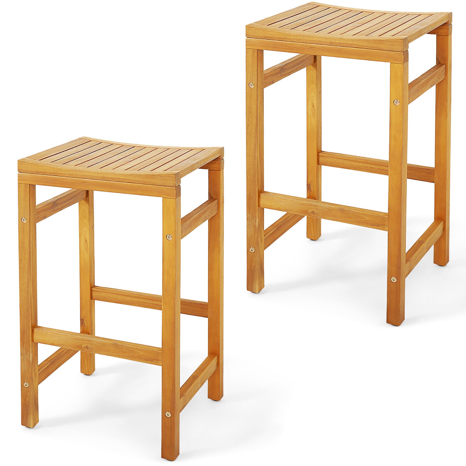 Gymax Set of 2 Acacia Wood Bar Stool 30-Inch Height Bar Chair with Saddle Shaped Seat