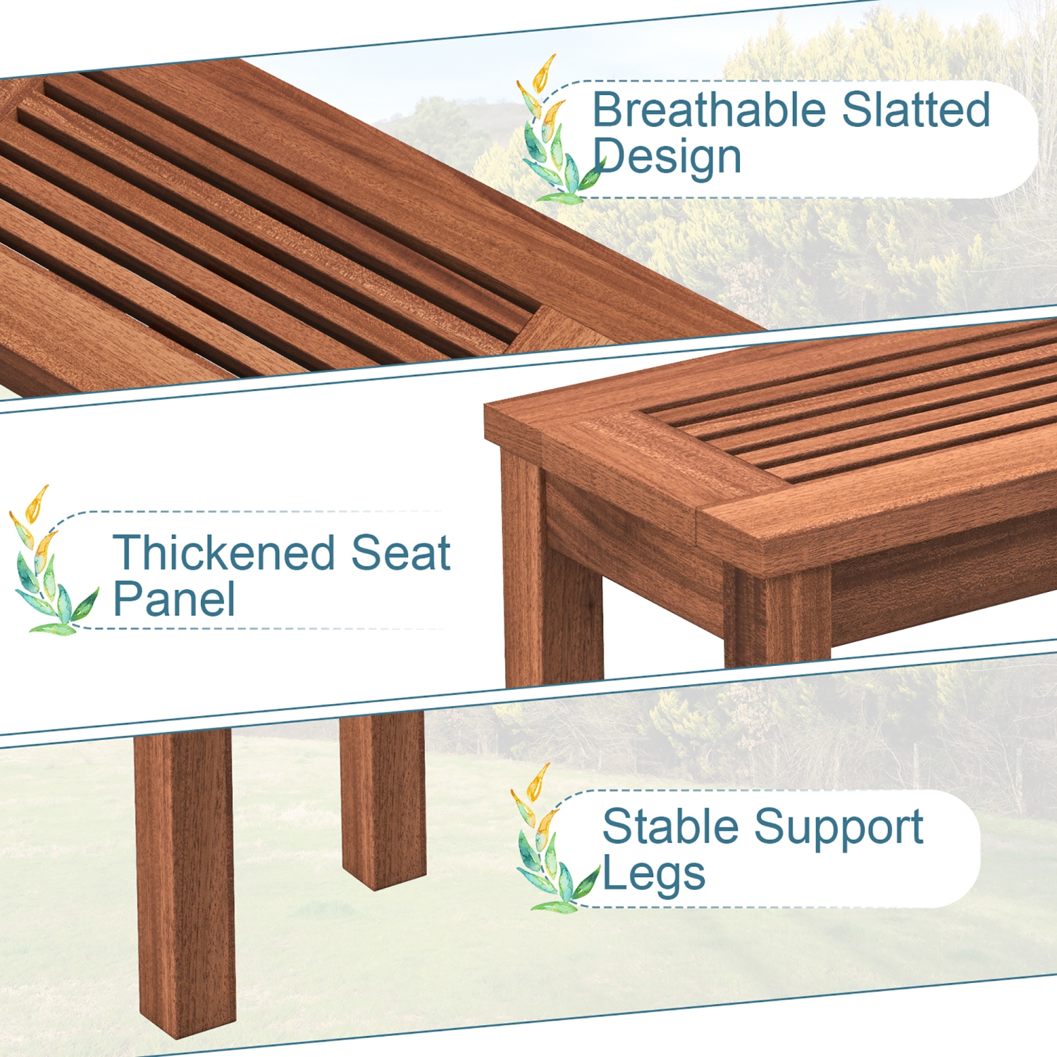 Gymax 2-Person Outdoor Bench Patio Bench w/ Slatted Seat Weather Resistant Solid Wood Frame