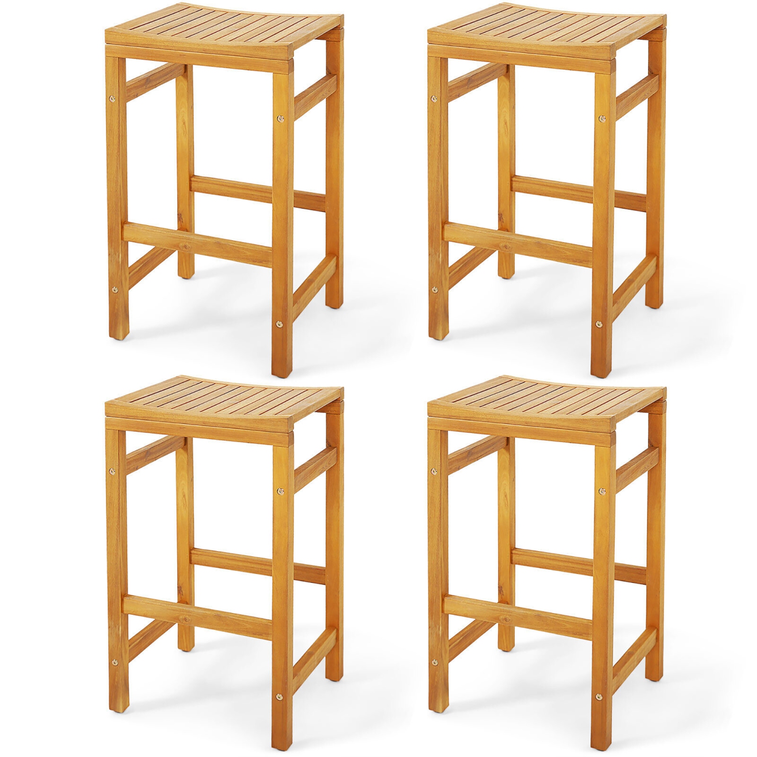 Gymax Set of 4 Acacia Wood Bar Stool 30-Inch Height Bar Chair with Saddle Shaped Seat