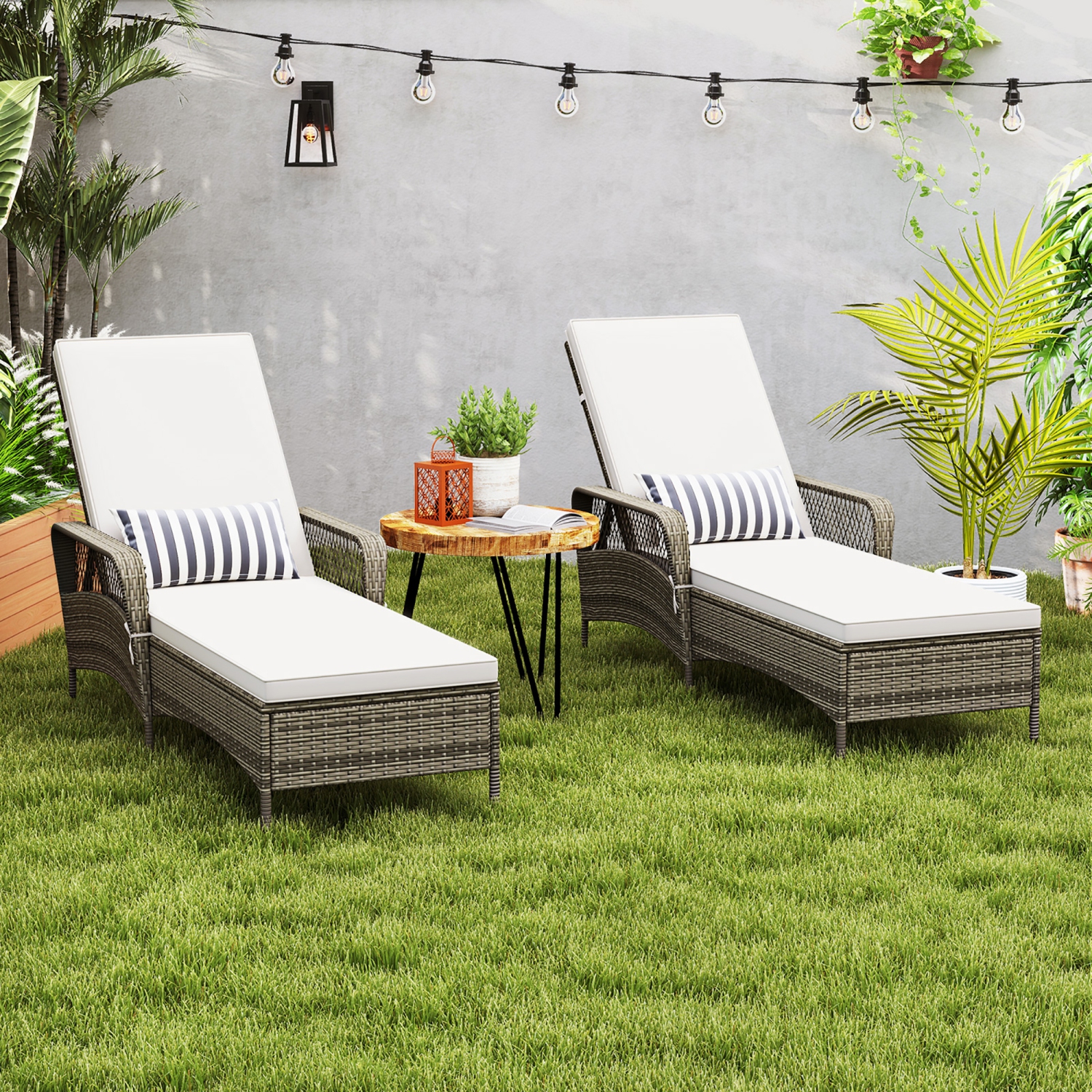 Gymax PE Wicker Chaise Lounge Chair 6-Position Adjustable Patio Recliner w/ Soft Cushions