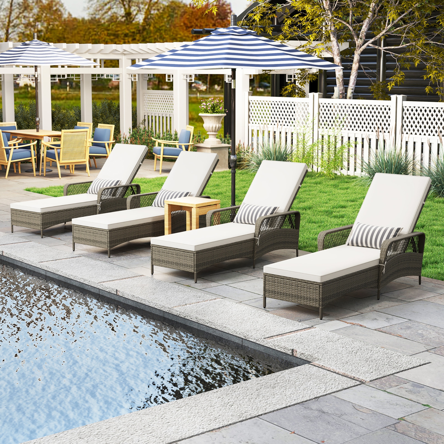 Gymax PE Wicker Chaise Lounge Chair 6-Position Adjustable Patio Recliner w/ Soft Cushions