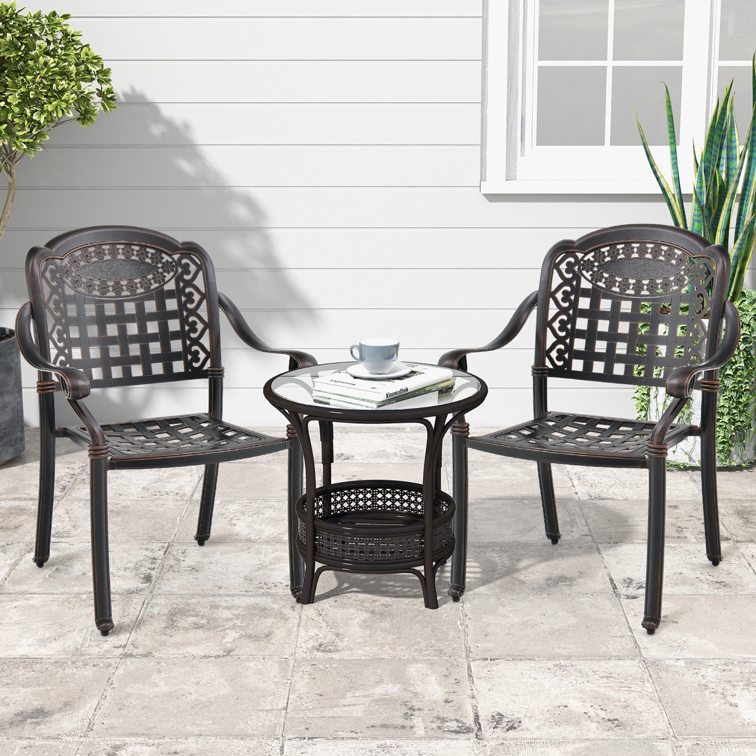 Gymax 4 Pieces Cast aluminum patio chair bistro dining chair outdoor cast aluminum chair