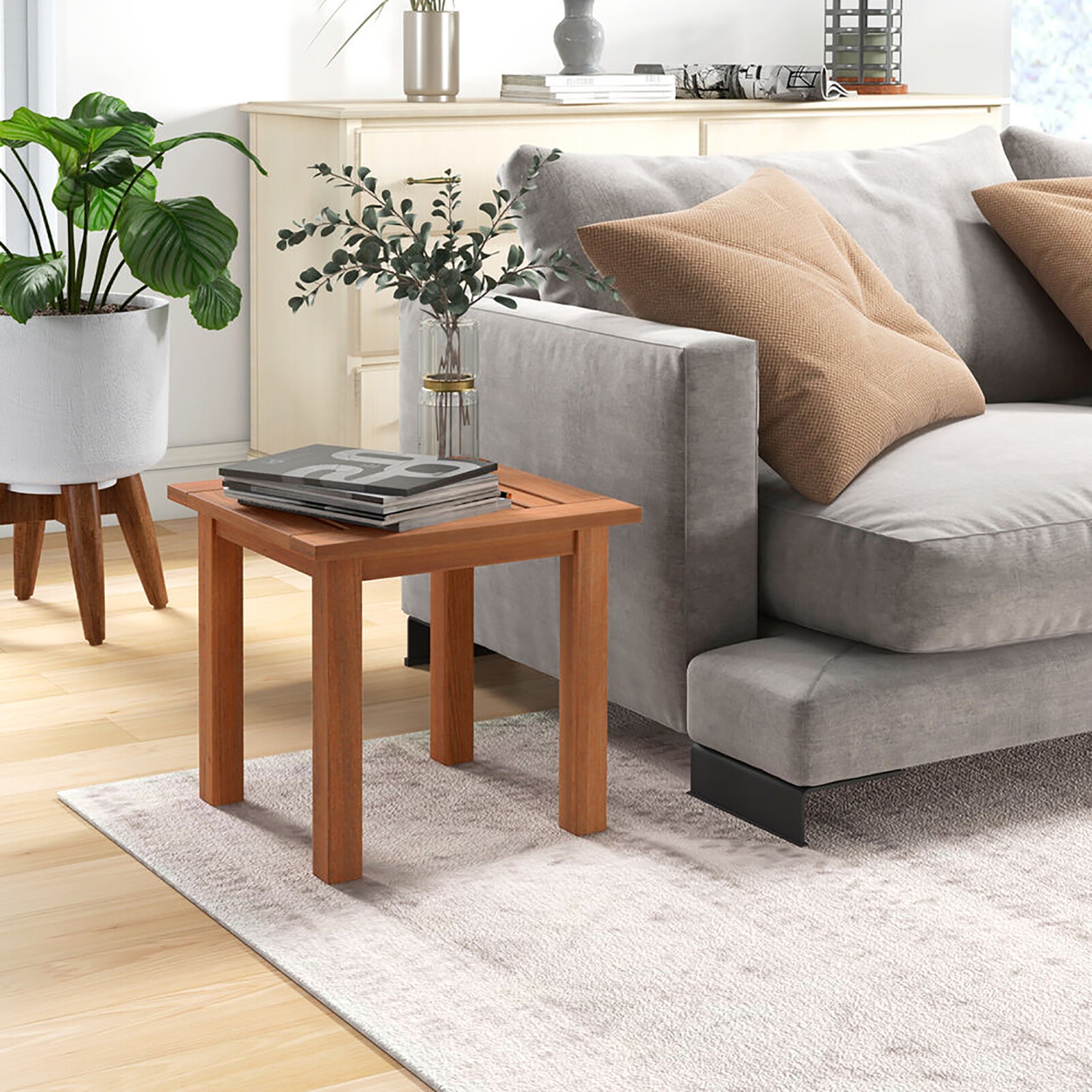 Gymax 2 Pieces Patio Side Table Hardwood All-Weather Outdoor Square End Bistro Table Garden