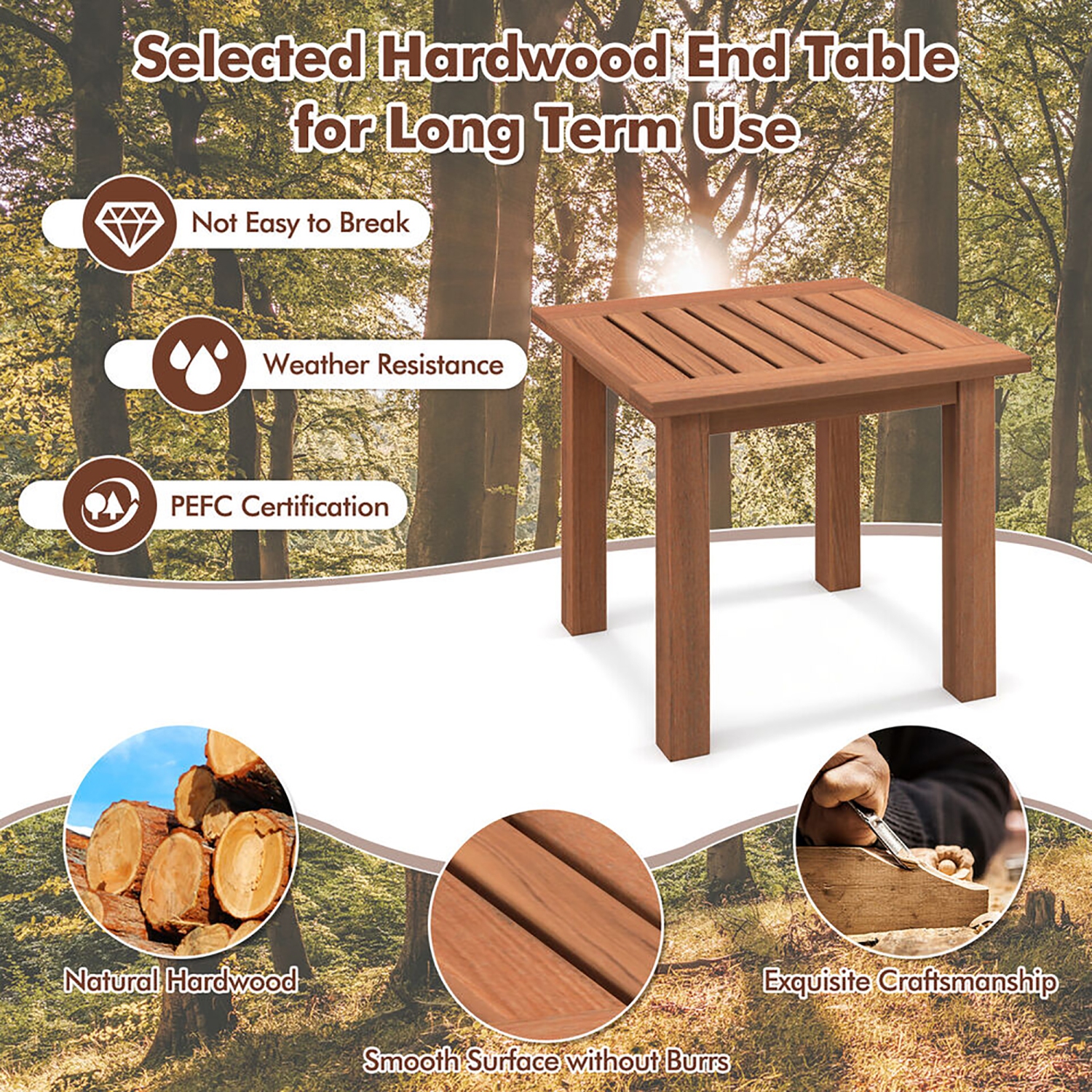 Gymax 2 Pieces Patio Side Table Hardwood All-Weather Outdoor Square End Bistro Table Garden