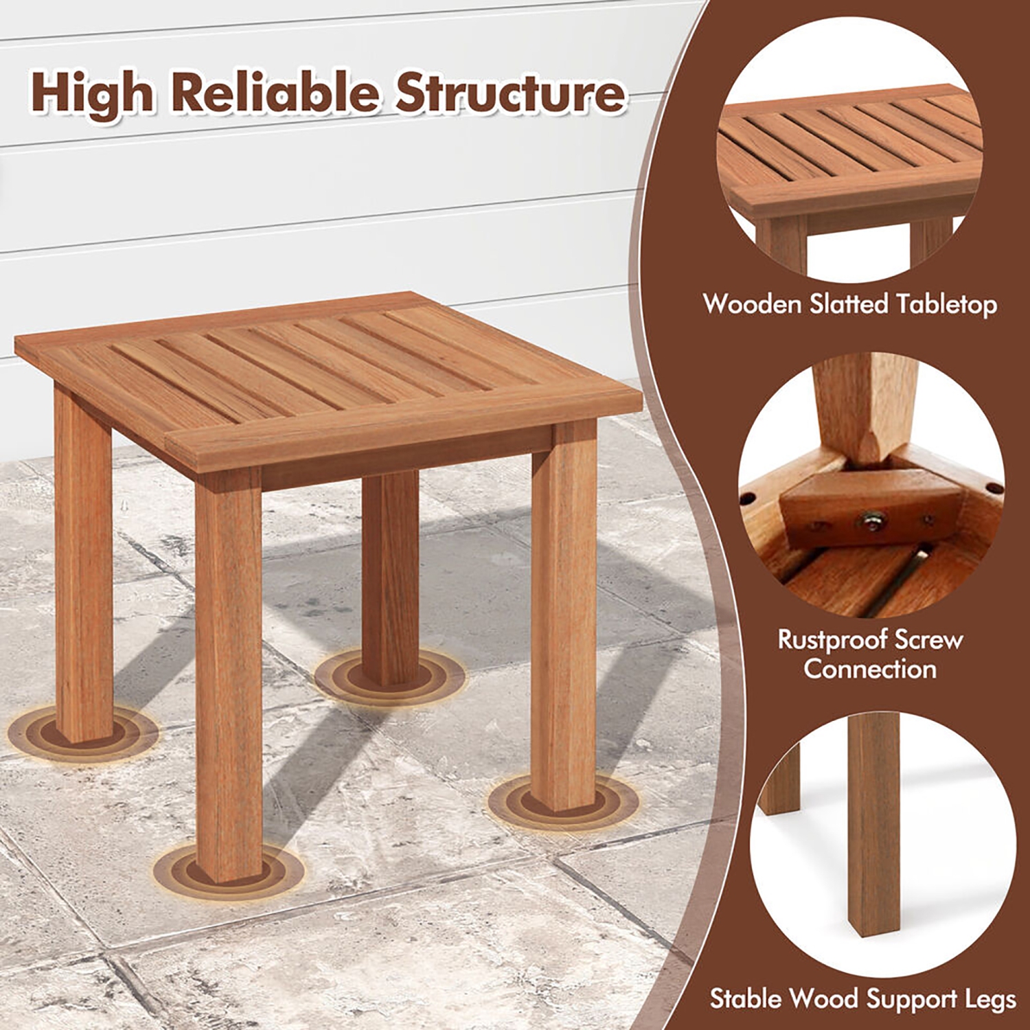 Gymax 2 Pieces Patio Side Table Hardwood All-Weather Outdoor Square End Bistro Table Garden