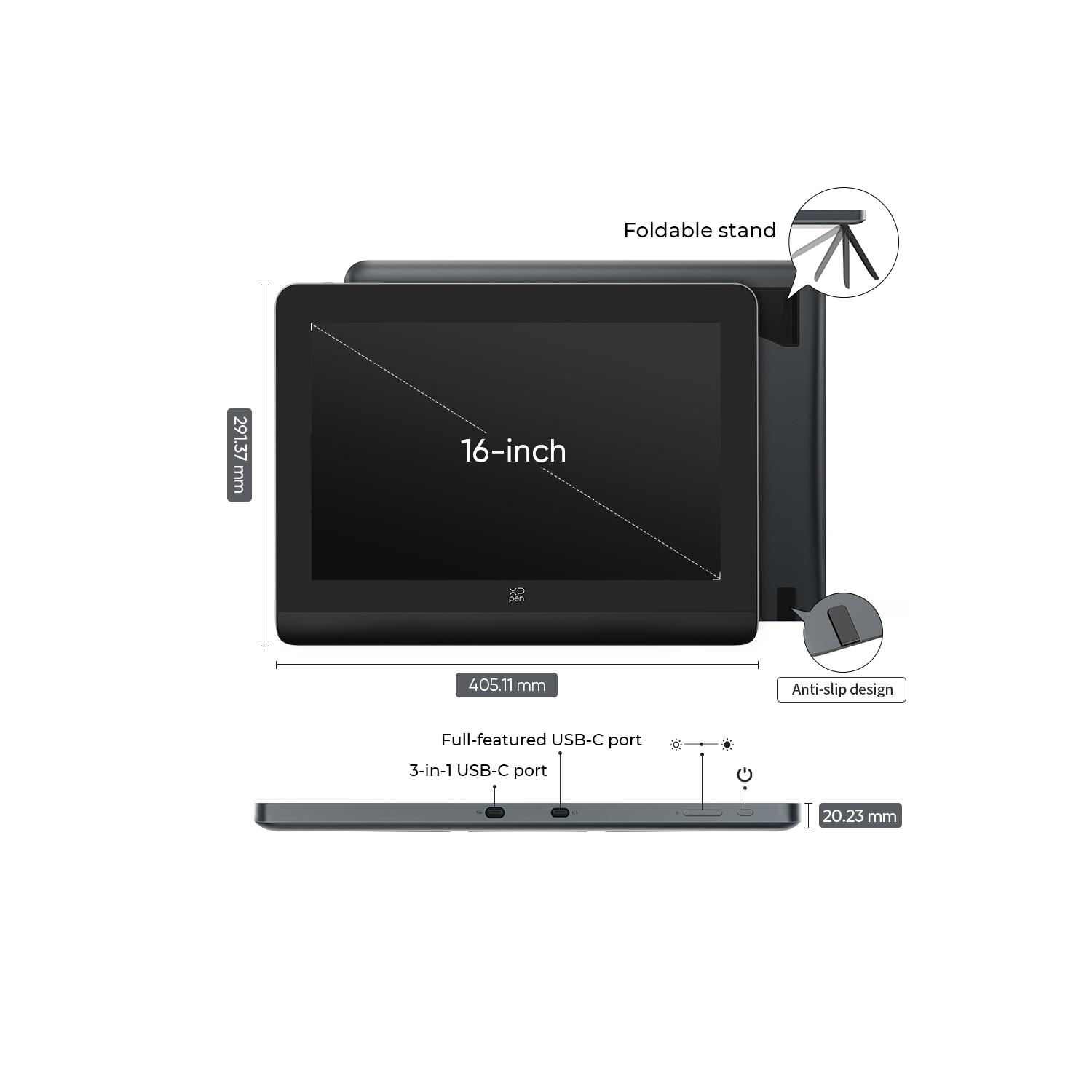 XPPen Artist Pro 16 Graphic Display 16'' High Resolution (2560x1600) Drawing Monitor with Advanced X3 Pro Smart Chip Stylus 16384 levels Pen Pressure