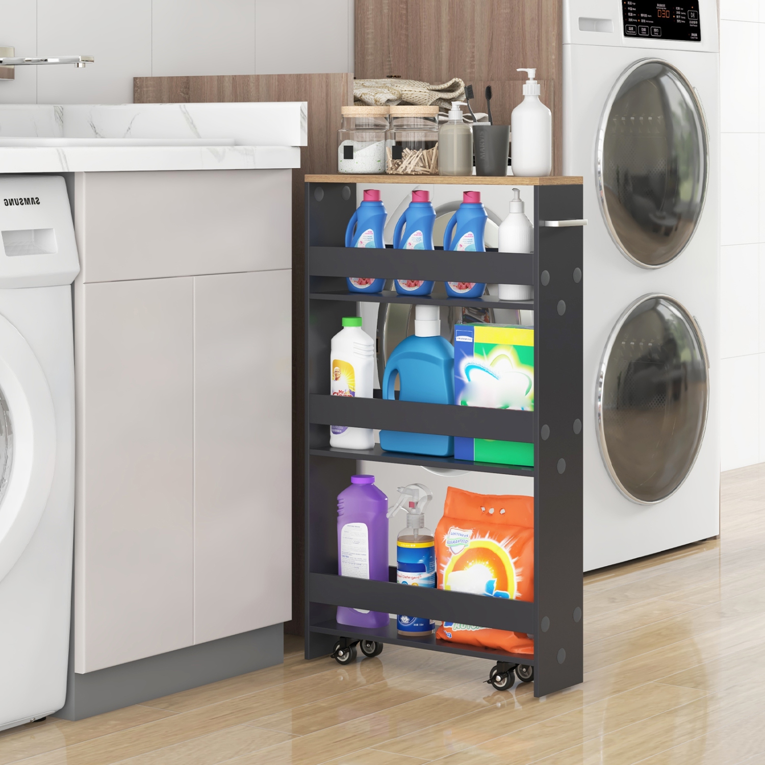 Costway Rolling Kitchen Slim Storage Cart Mobile Shelving Organizer with Handle