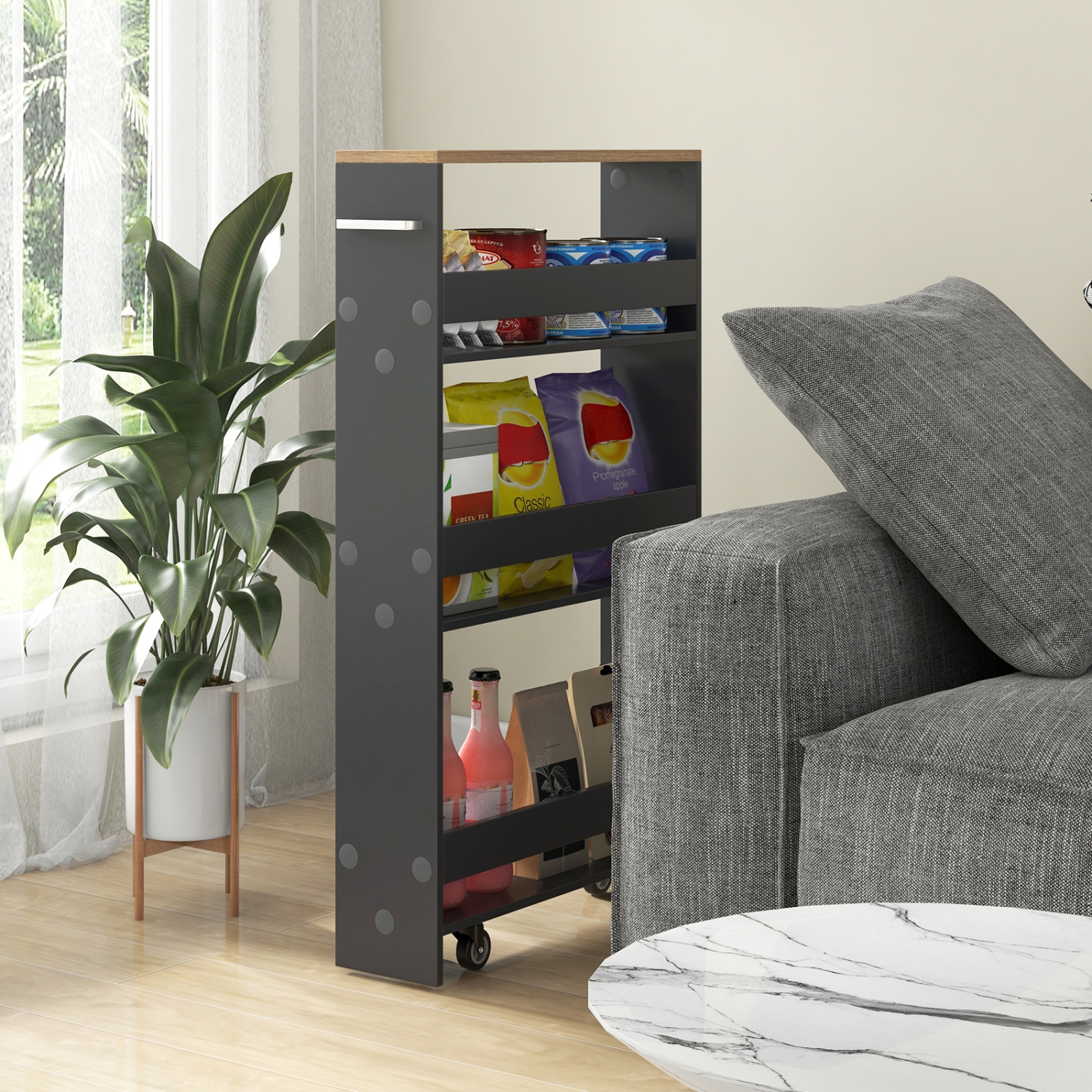 Costway Rolling Kitchen Slim Storage Cart Mobile Shelving Organizer with Handle