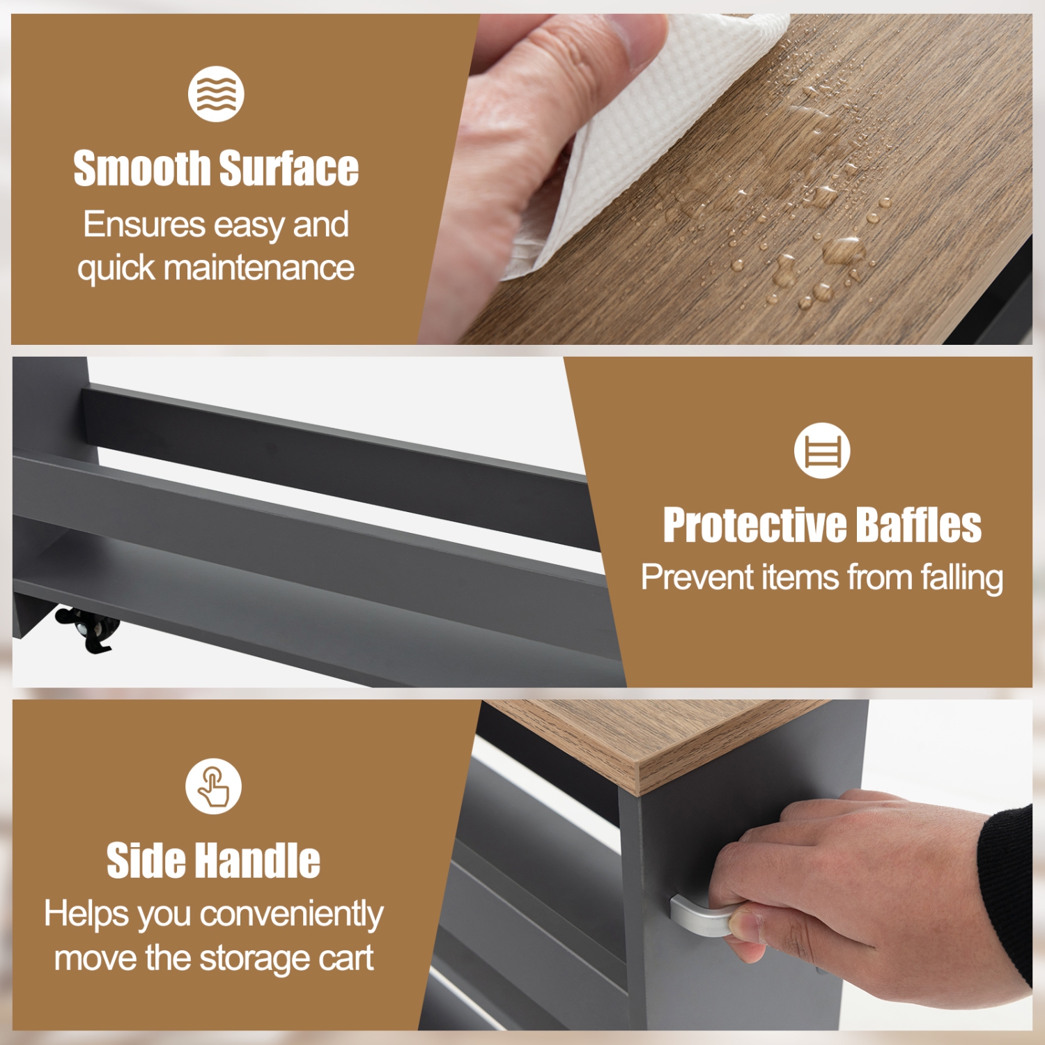 Costway Rolling Kitchen Slim Storage Cart Mobile Shelving Organizer with Handle