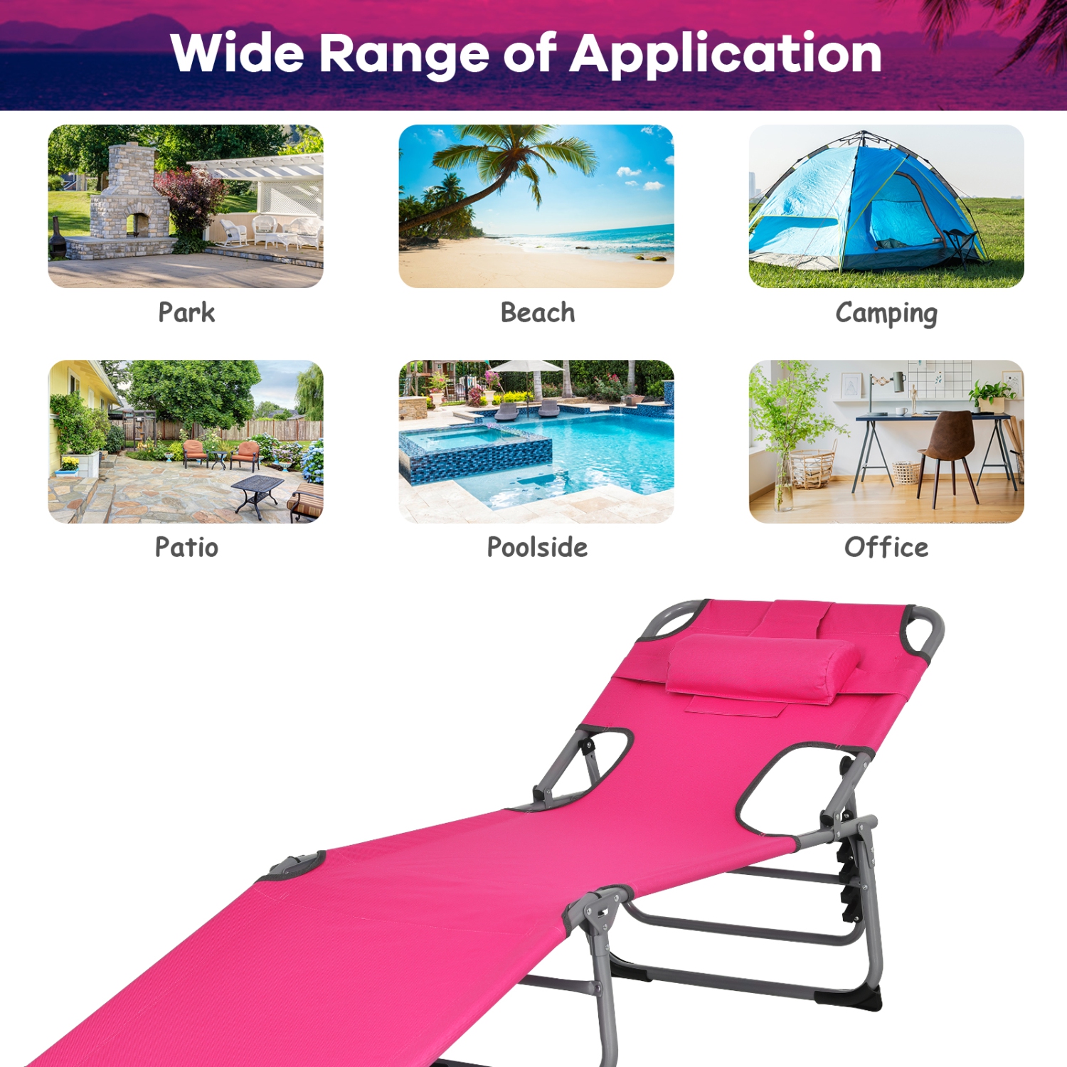 Costway Outdoor Beach Lounge Chair Folding Chaise Lounge with Pillow