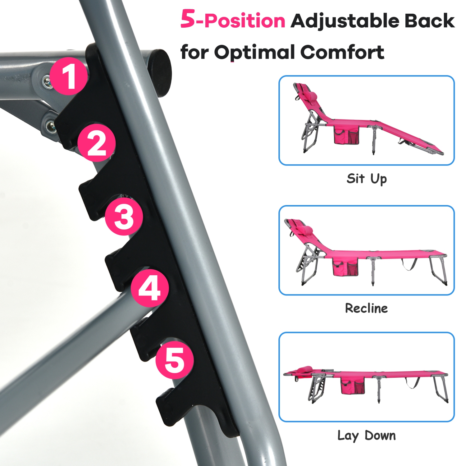 Costway Outdoor Beach Lounge Chair Folding Chaise Lounge with Pillow