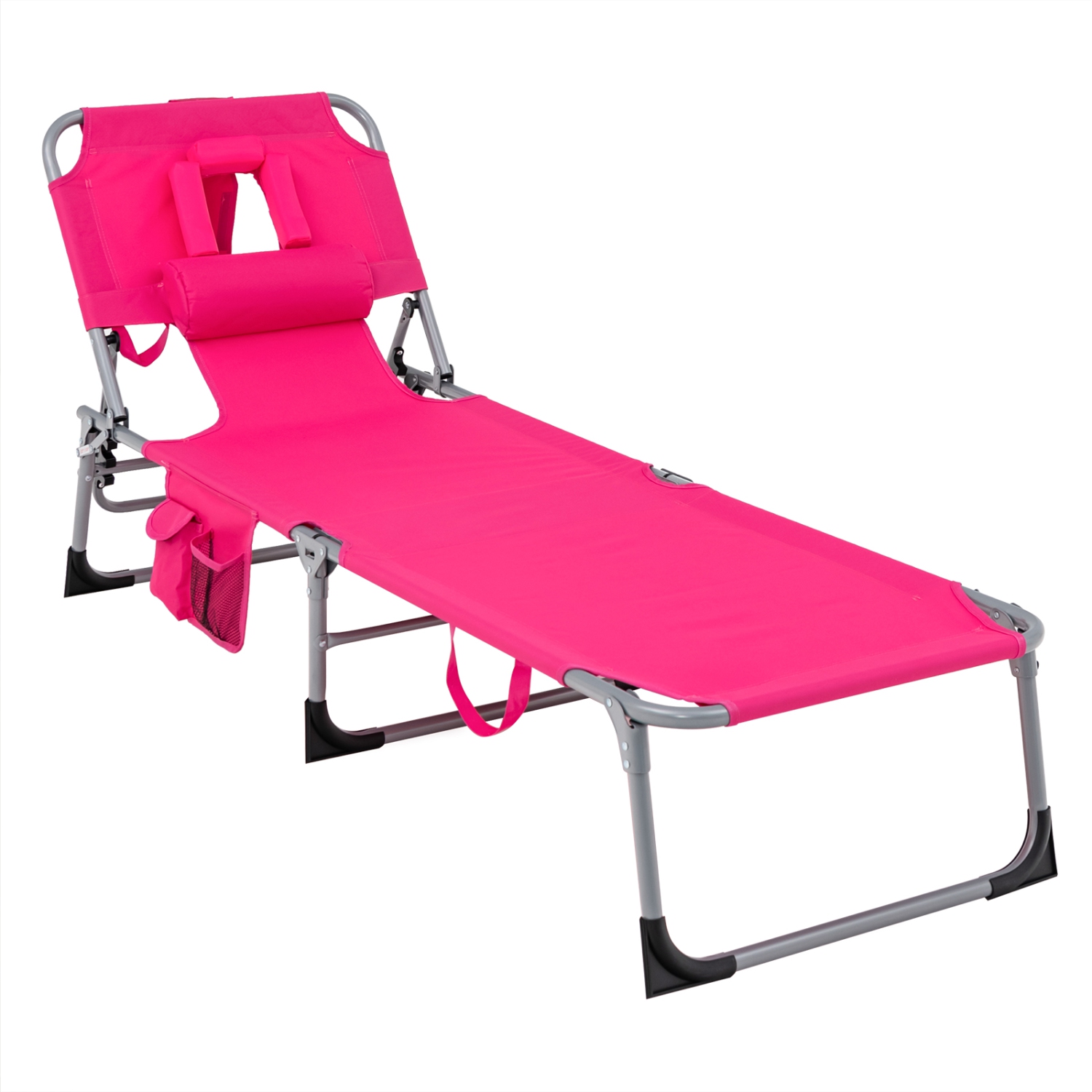 Costway Outdoor Beach Lounge Chair Folding Chaise Lounge with Pillow