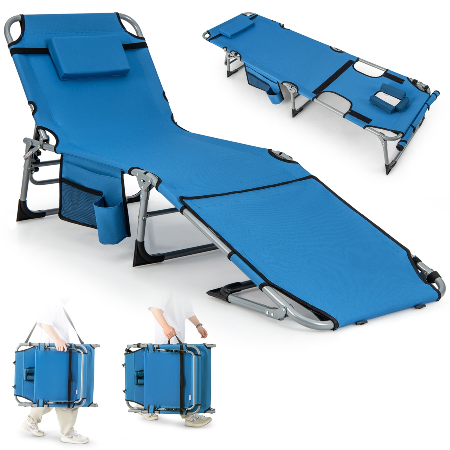Costway Outdoor Folding Chaise 5-Position Lounge Chair with Face Hole &Adjustable Footrest
