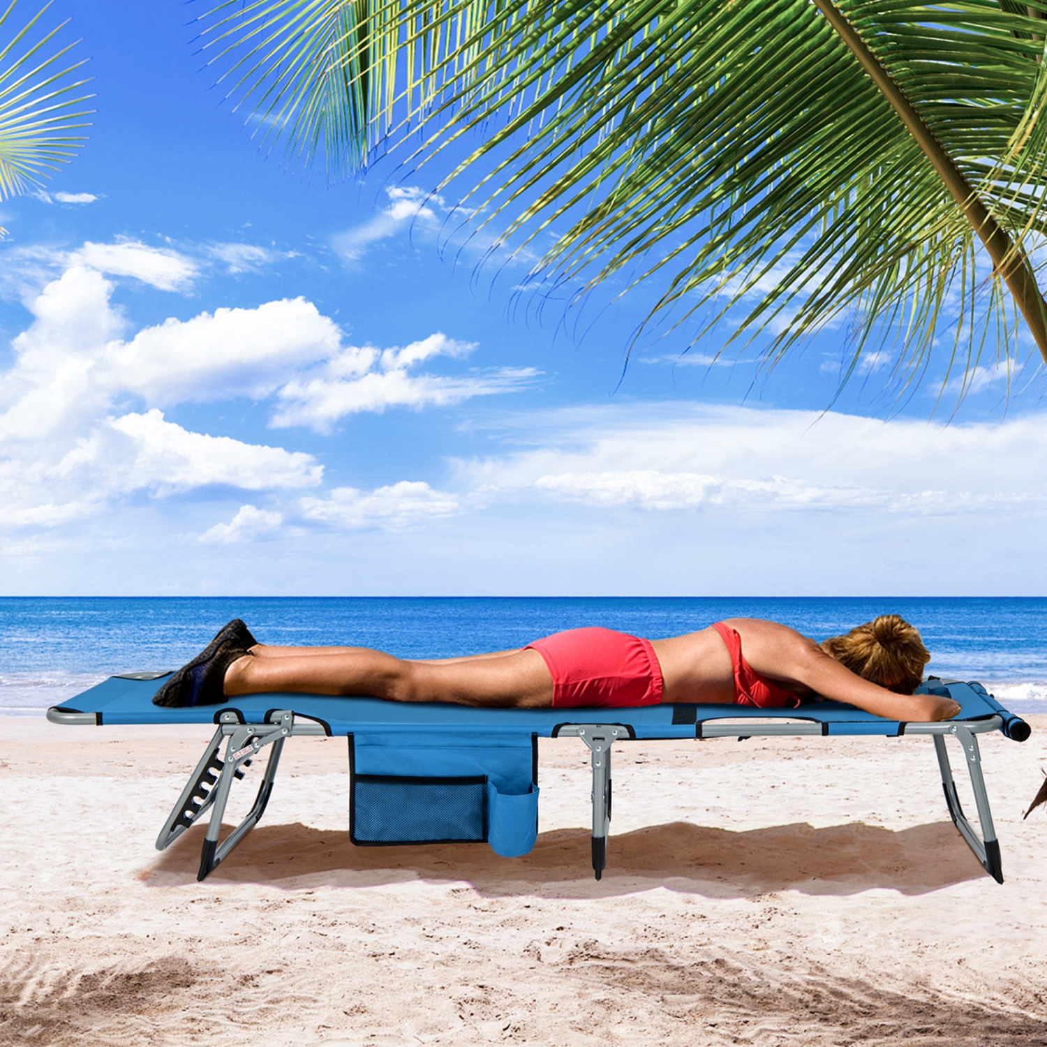 Costway Outdoor Folding Chaise 5-Position Lounge Chair with Face Hole &Adjustable Footrest