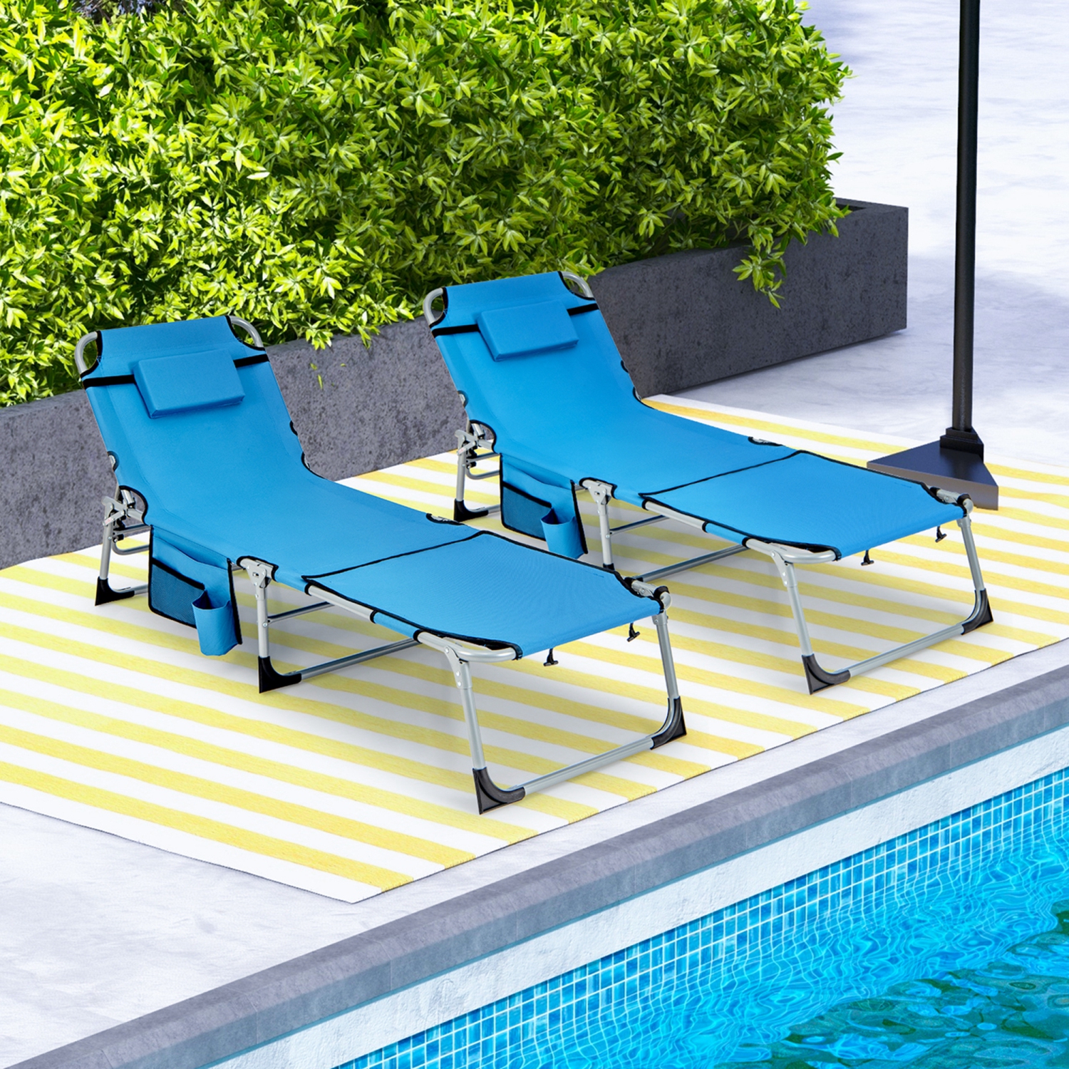 Costway Outdoor Folding Chaise 5-Position Lounge Chair with Face Hole &Adjustable Footrest