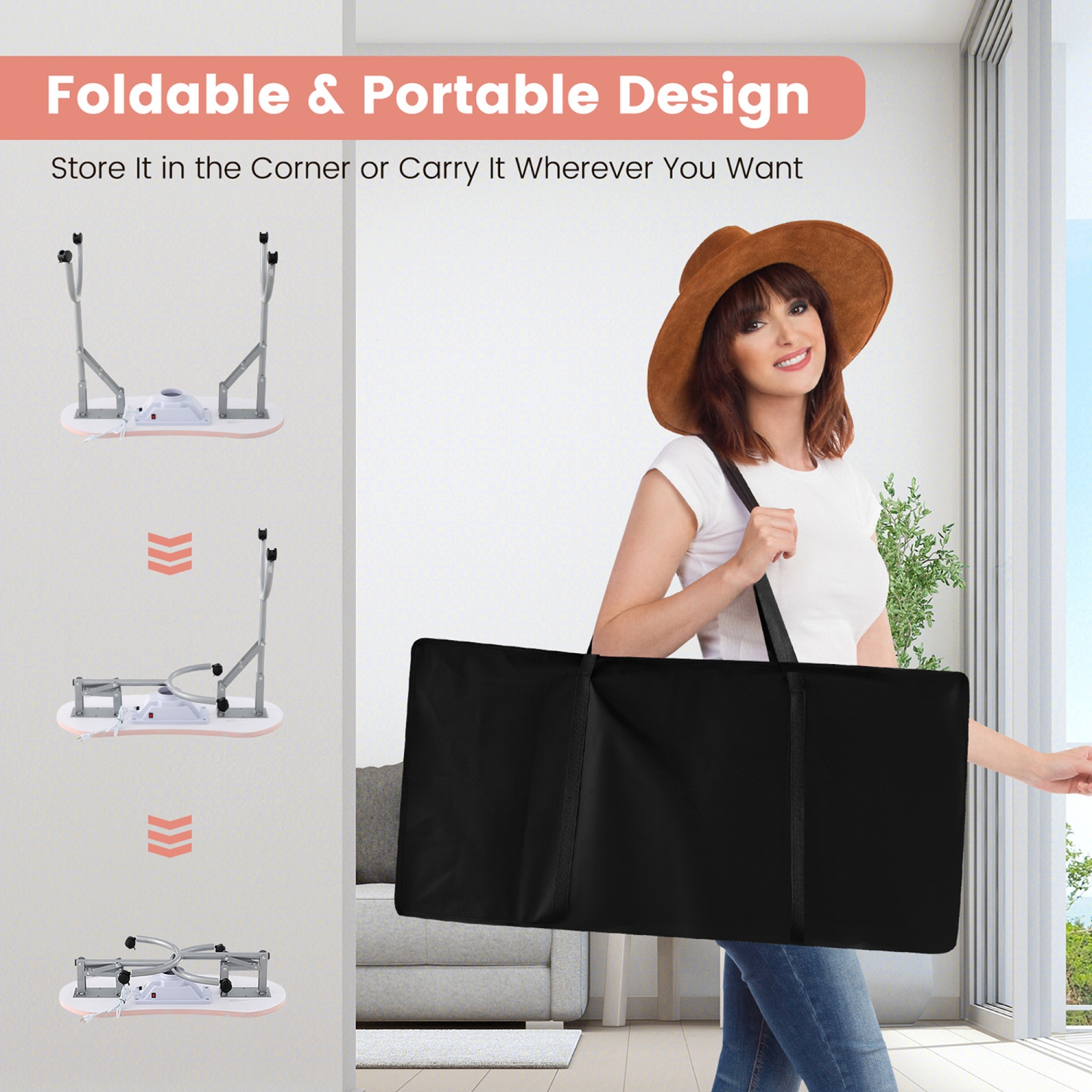 Costway Folding Manicure Table Portable Nail Desk with Dust Collector LED Lamp Carry Bag