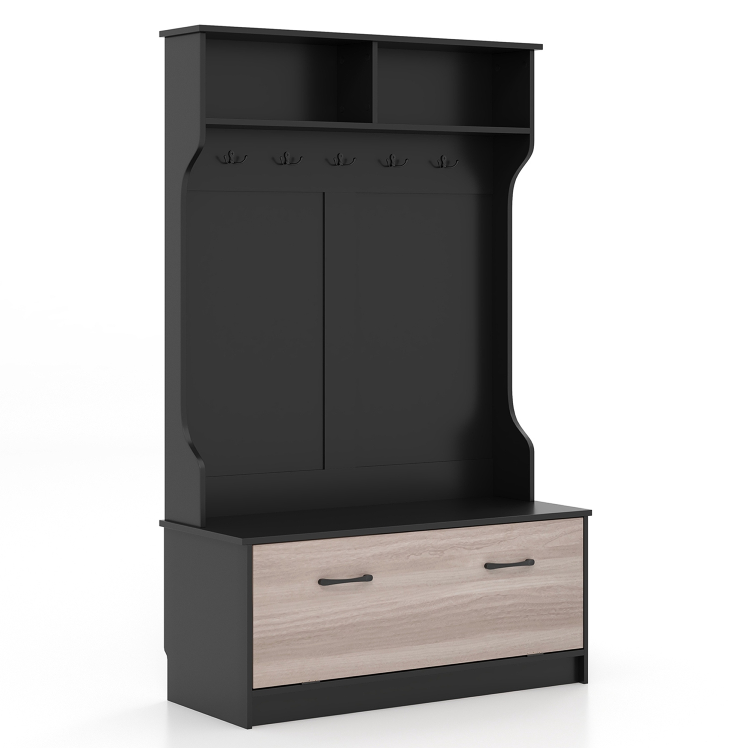 Portemanteau 63 po avec porte-manteau et banc de rangement de Costway - Noir-blanc