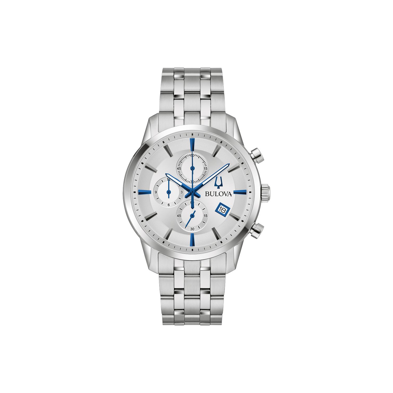 Montre à quartz hommes Sutton 41&nbsp;mm de Bulova avec boîtier et bracelet en inox argenté et cadran blanc argenté