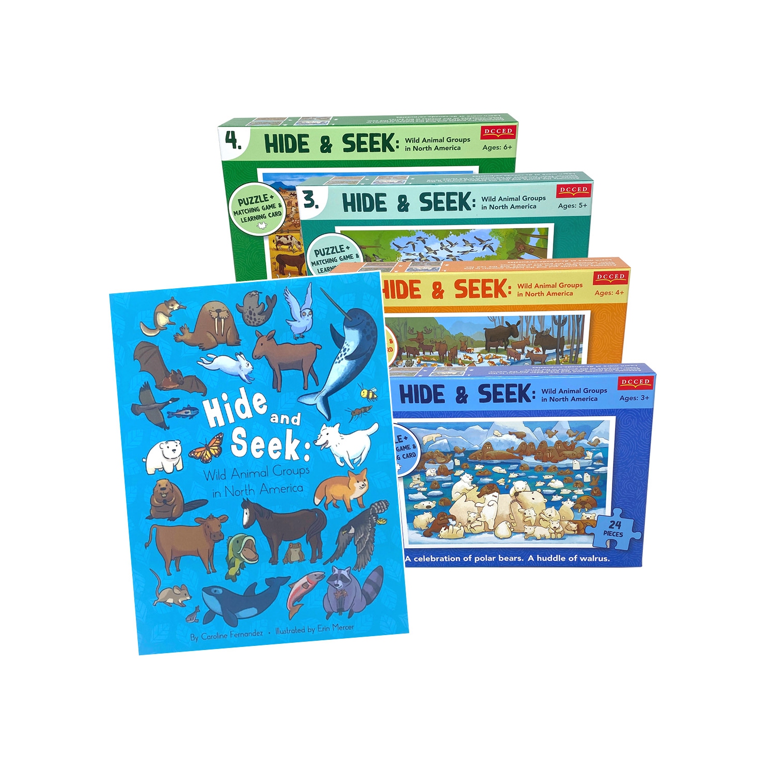 Livre Hide and Seek + 4 casse-têtes d'animaux