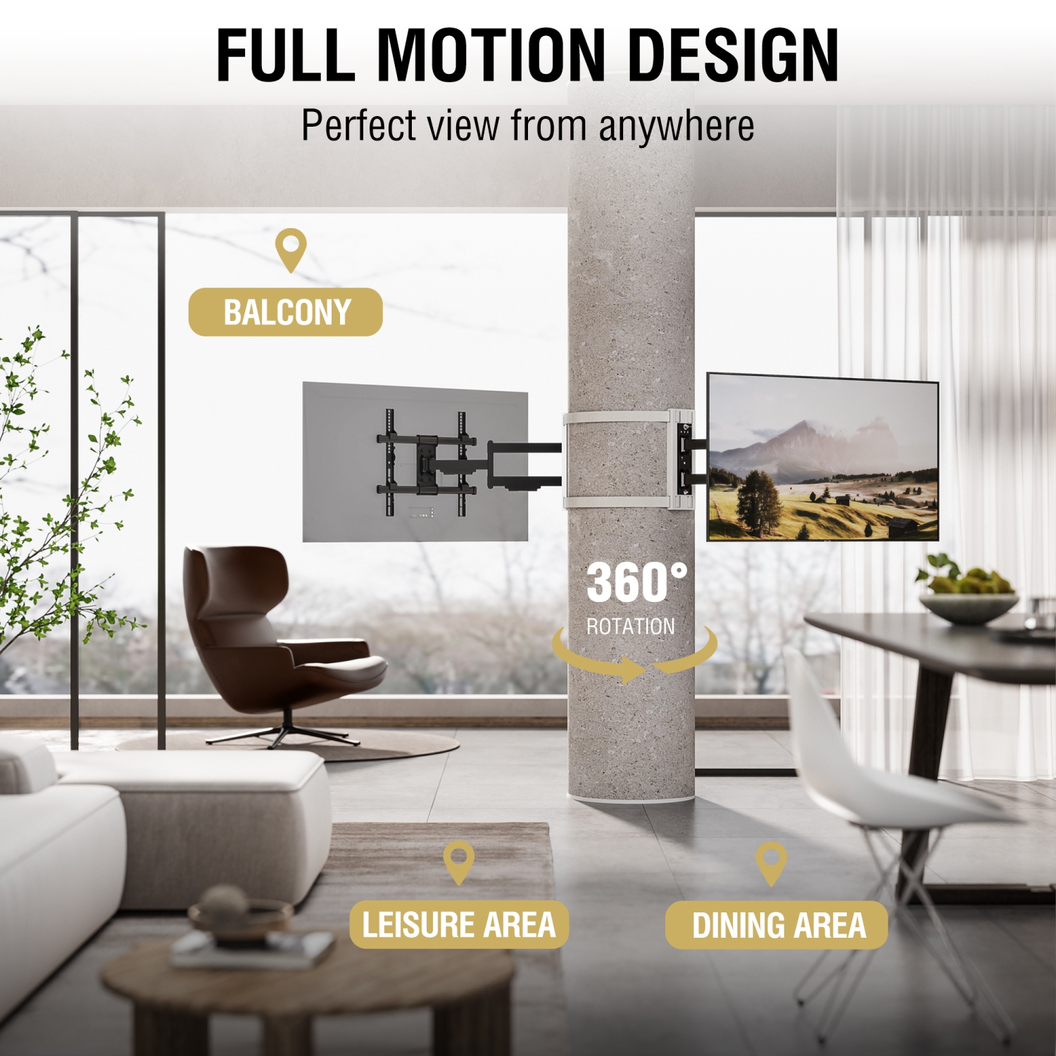CondoMounts Full Motion LARGE Pillar TV Mount | Column TV Mount | Round & Square TV Post Mount | NO Drill | Holds 80lbs | Fits 32"-70" TVs | Fits