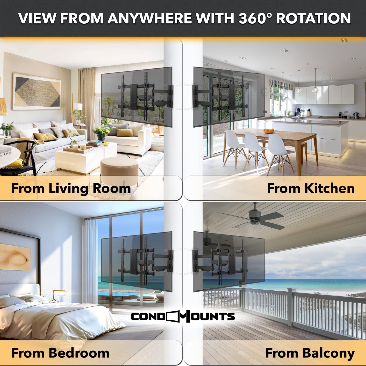 CondoMounts Full Motion LARGE Pillar TV Mount | Column TV Mount | Round & Square TV Post Mount | NO Drill | Holds 80lbs | Fits 32"-70" TVs | Fits