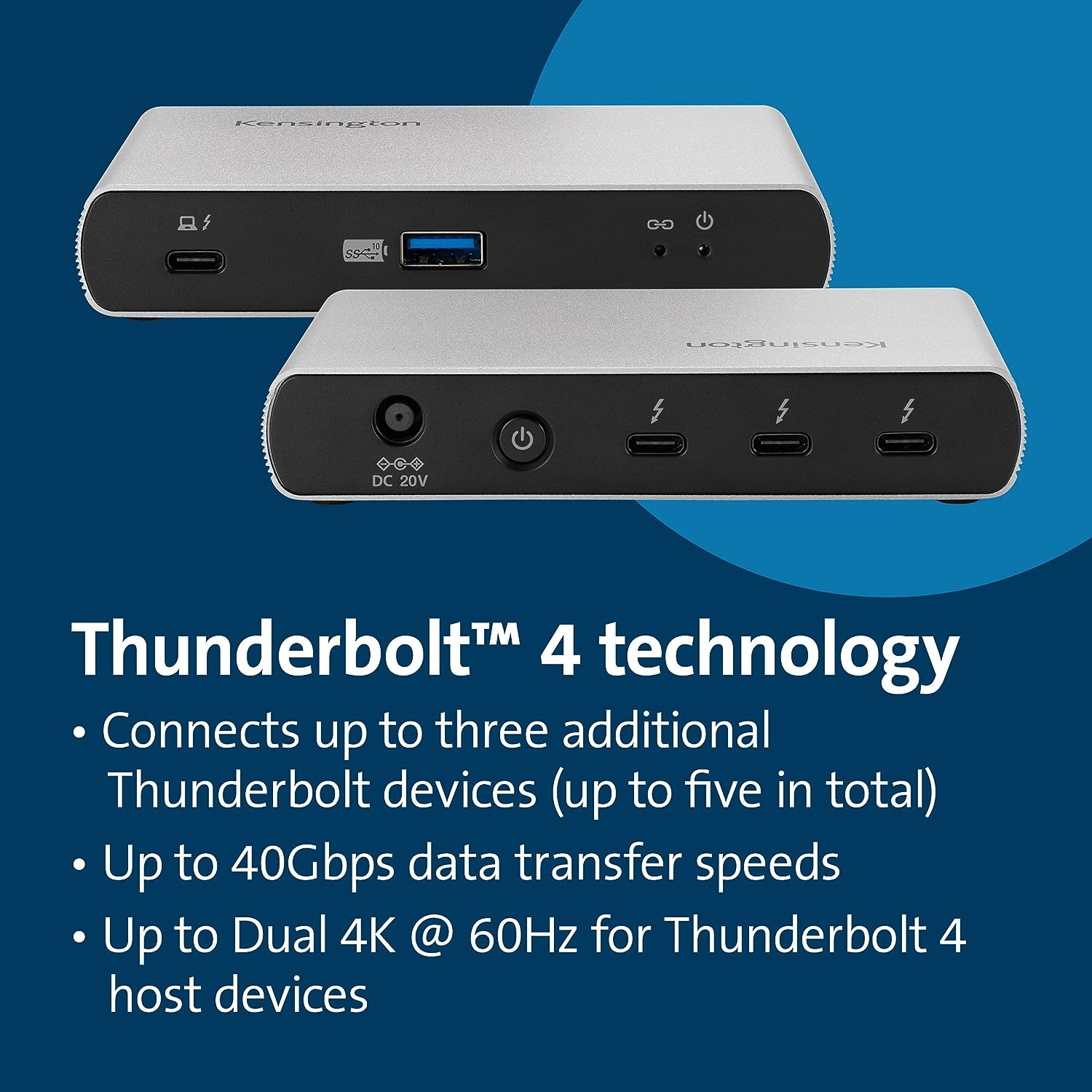 Kensington – Concentrateur Thunderbolt 4 SD2600T, double 4K, 65 W PD, Mac et Windows