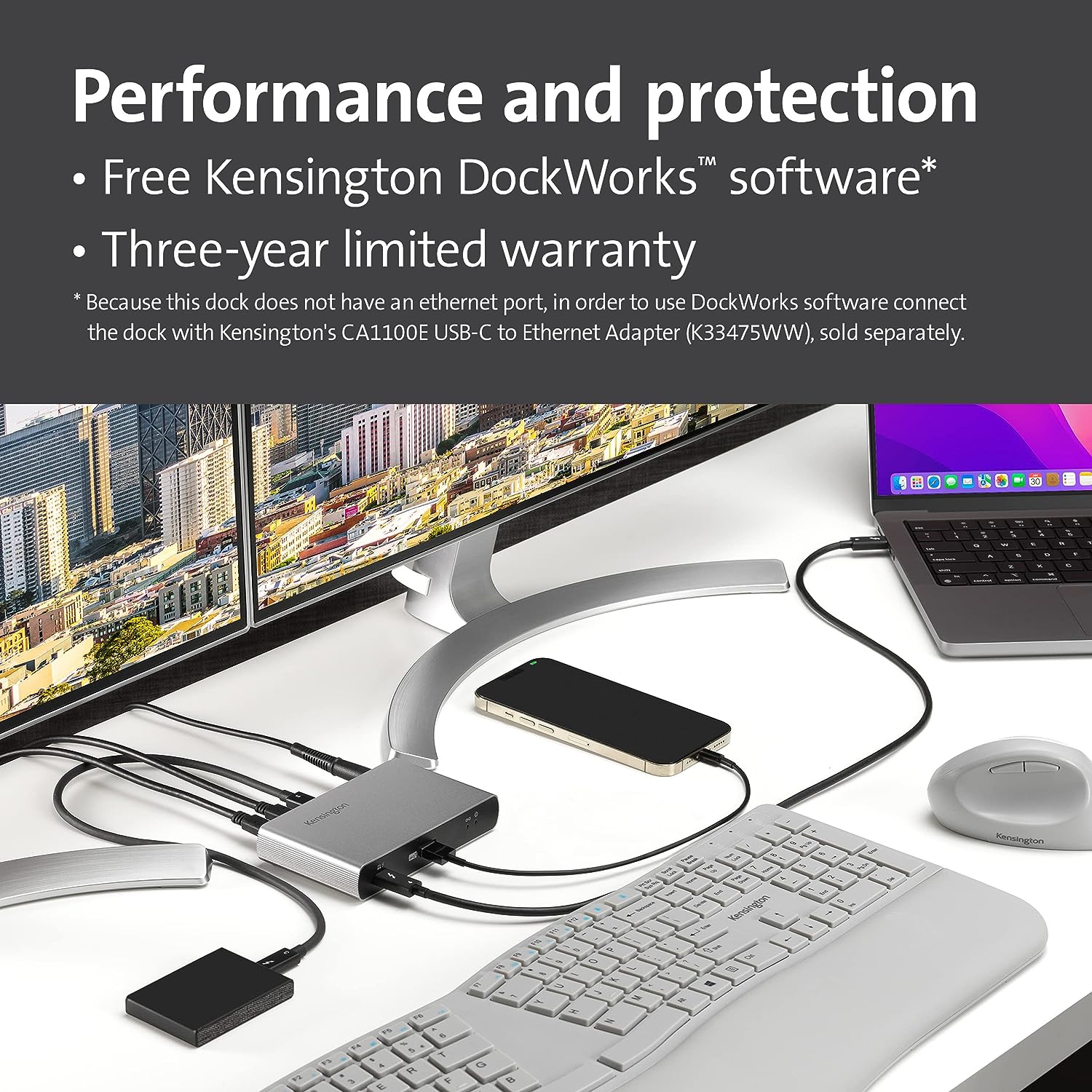 Kensington – Concentrateur Thunderbolt 4 SD2600T, double 4K, 65 W PD, Mac et Windows