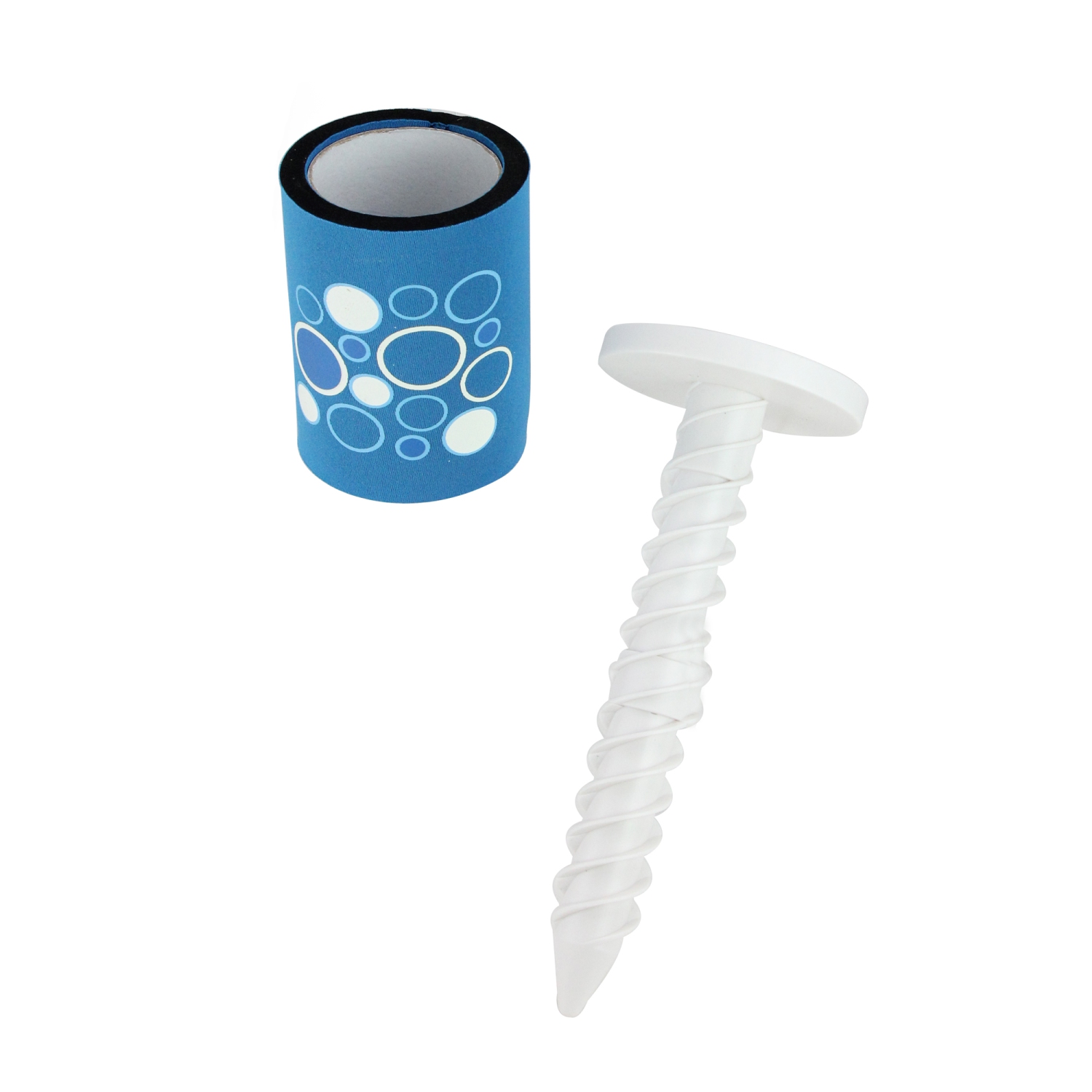 8.25" Blue and White Magnetic Insulated Beverage Coozie with Ground Stake