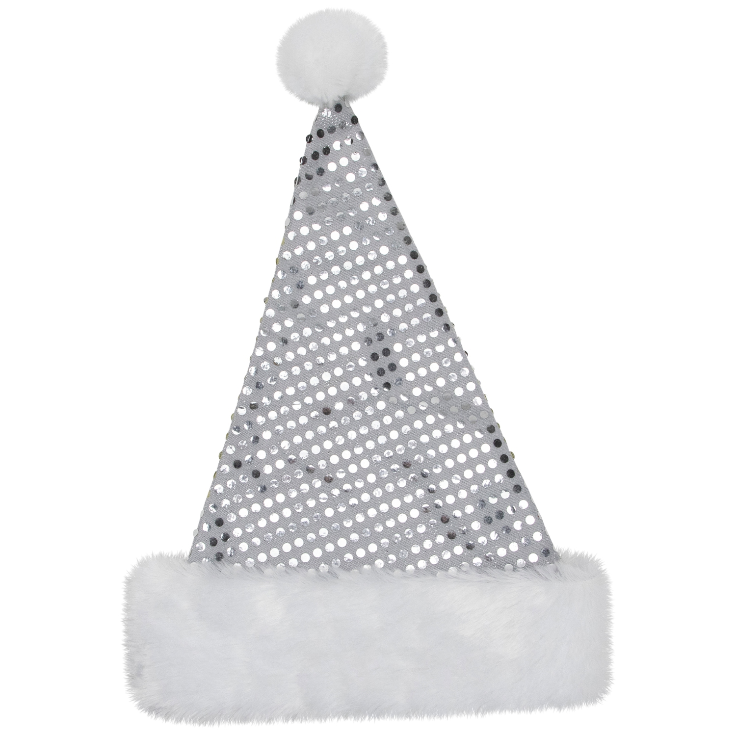 Chapeau de père Noël à paillettes unisexe pour adulte avec bracelet - taille unique - Argenté et blanc
