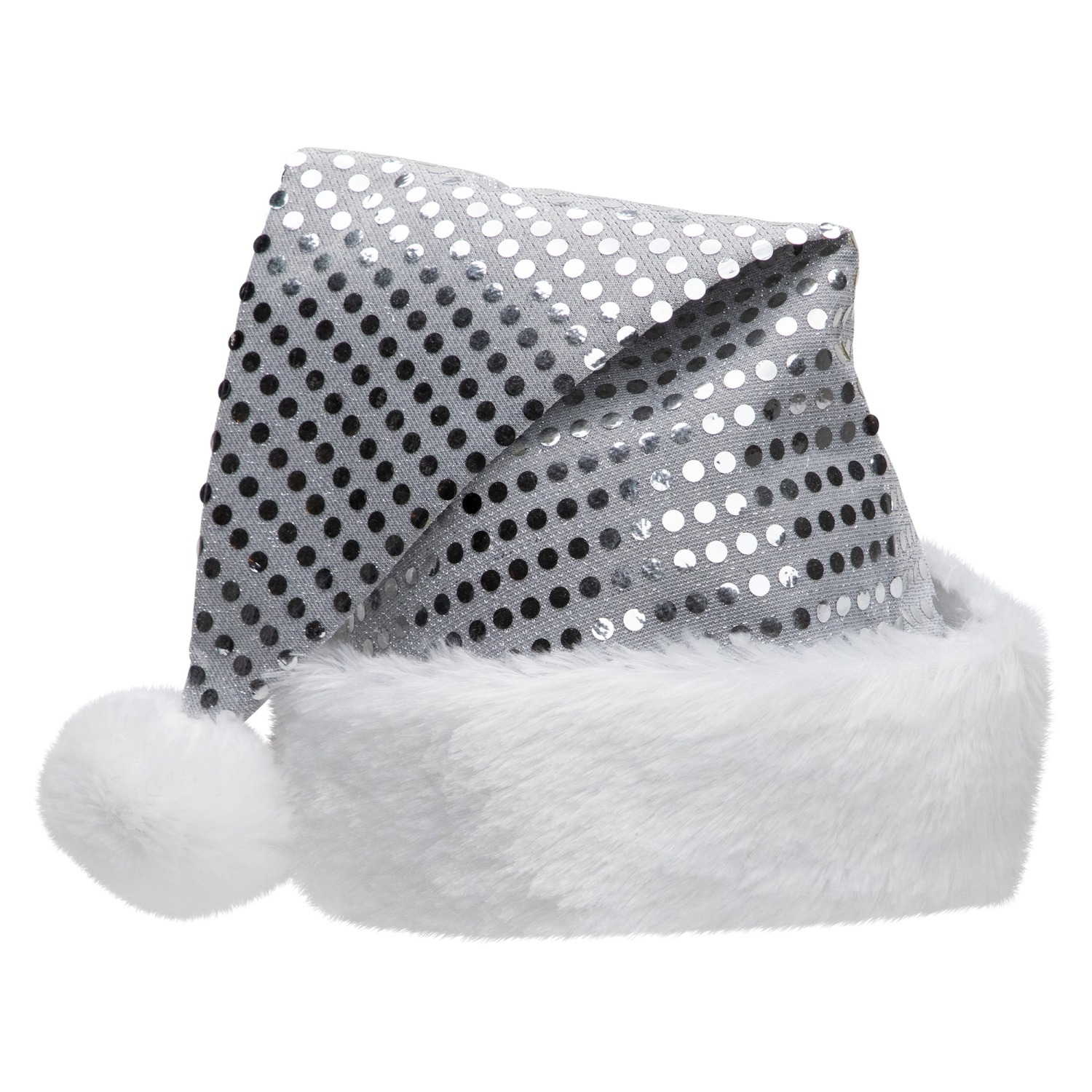 Chapeau de père Noël à paillettes unisexe pour adulte avec bracelet - taille unique - Argenté et blanc