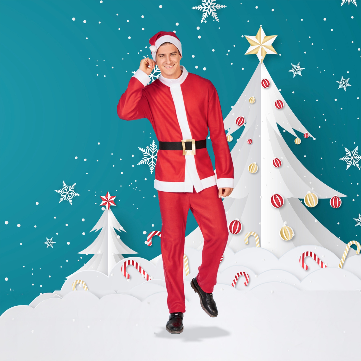 Costume de Noël pour hommes, père Noël blanc et rouge – taille standard