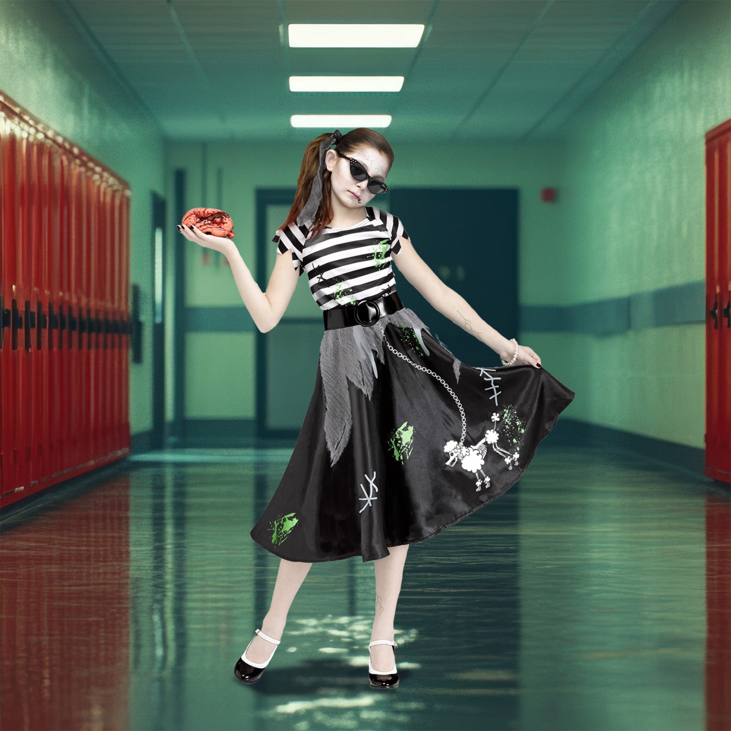 Black and White Sock Hop Zombie Girls Children Halloween Costume - Medium