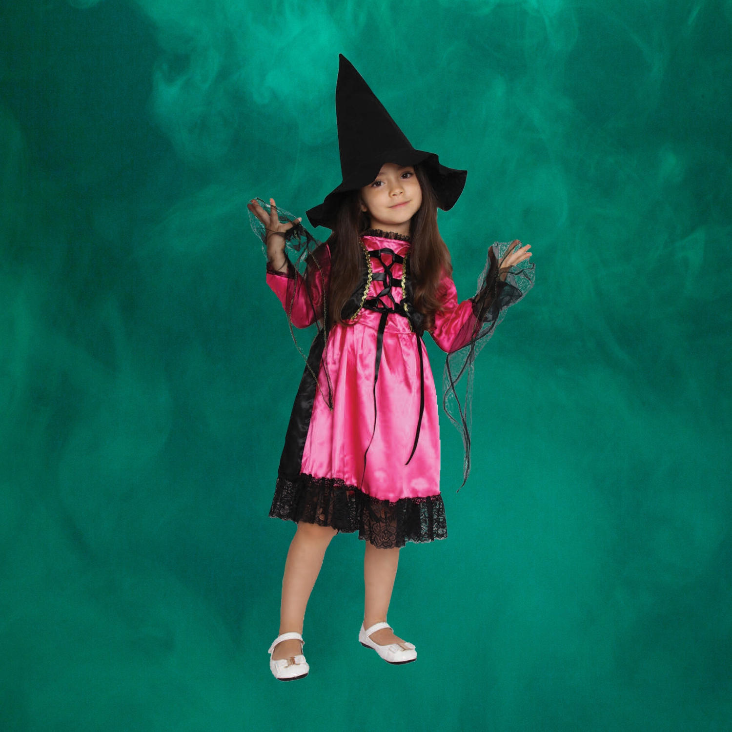 Girl's Witch Children's Halloween Costume - Medium - Black and Pink