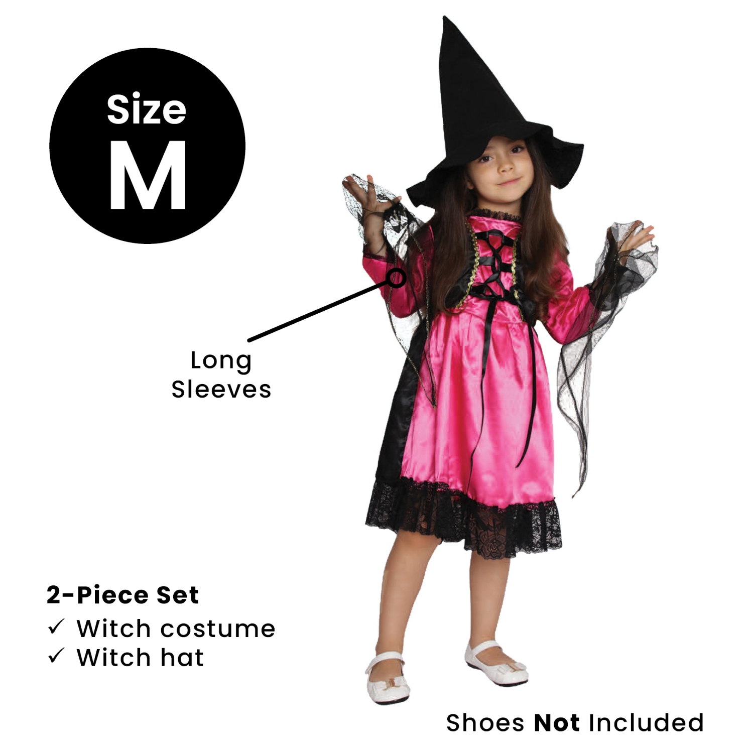 Girl's Witch Children's Halloween Costume - Medium - Black and Pink