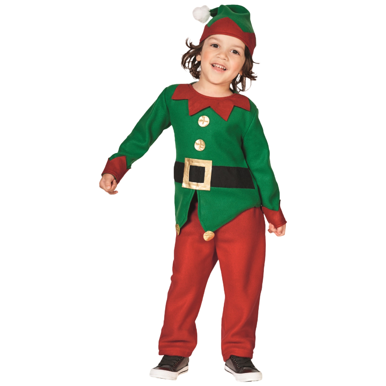26" Red and Green Elf Boy's Costume With a Christmas Santa Hat - 6-8 Years