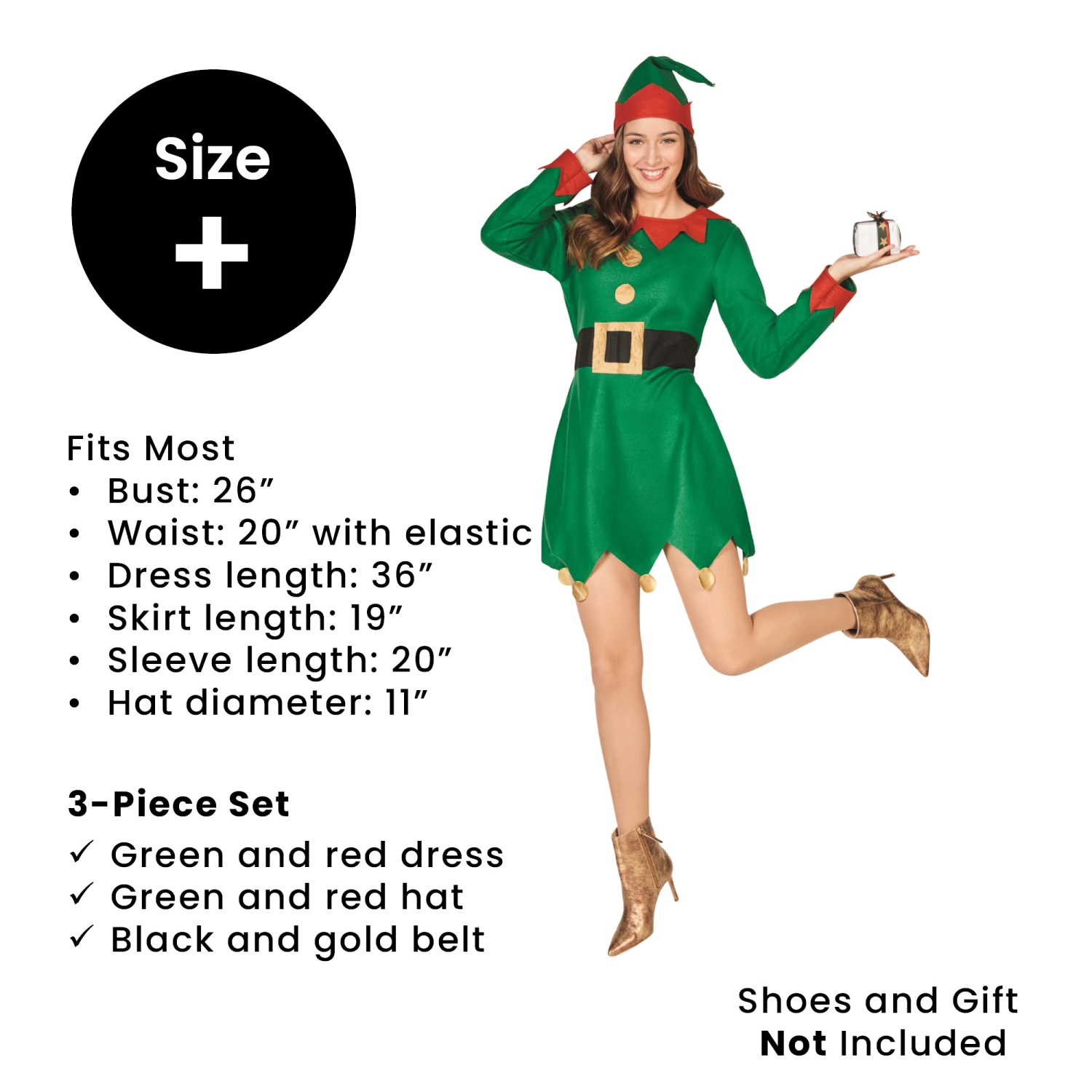 Christmas Elf Women's Costume Green Dress and Hat - Plus Size