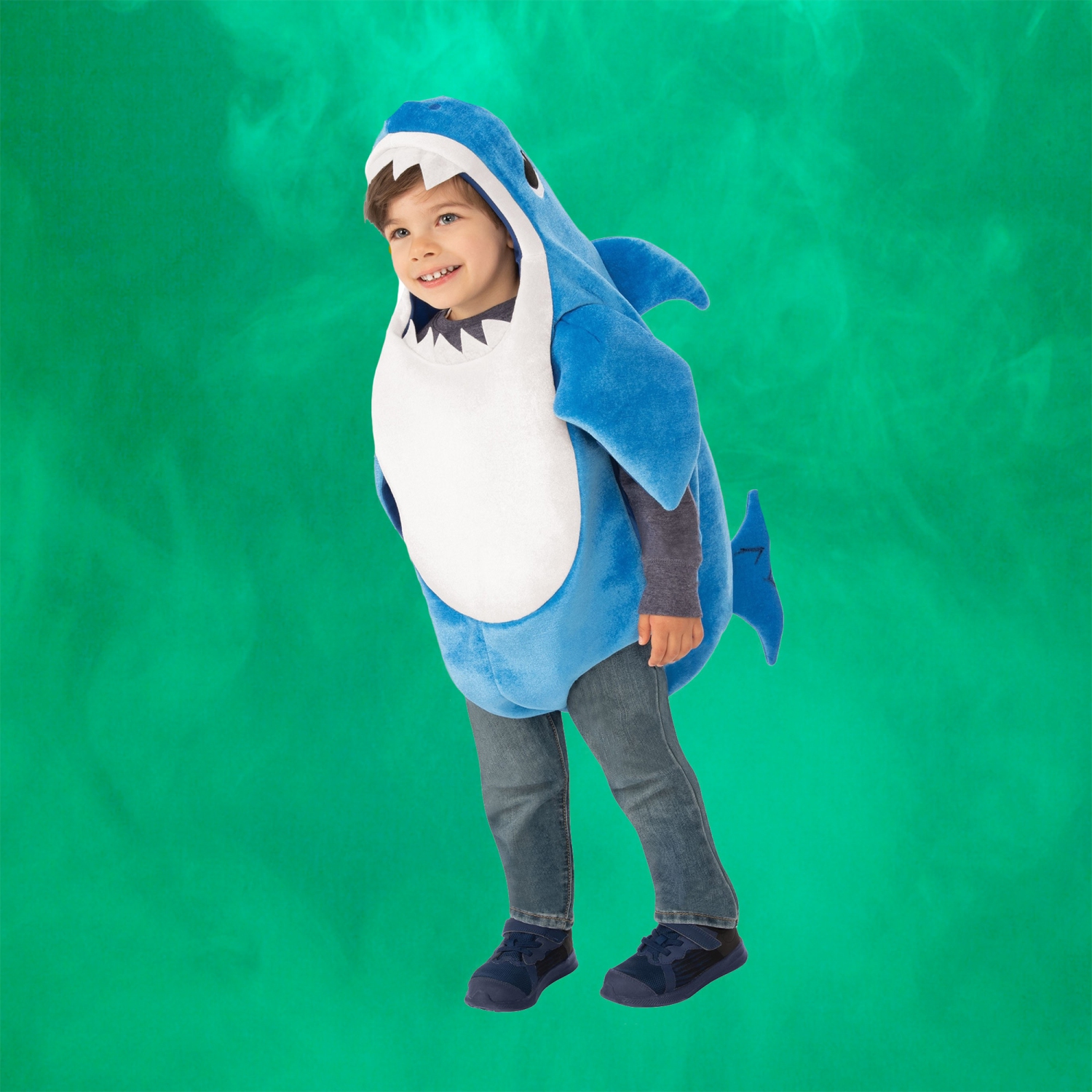 Blue and White Toddler Singing Daddy Shark Halloween Costume - 2T-4T