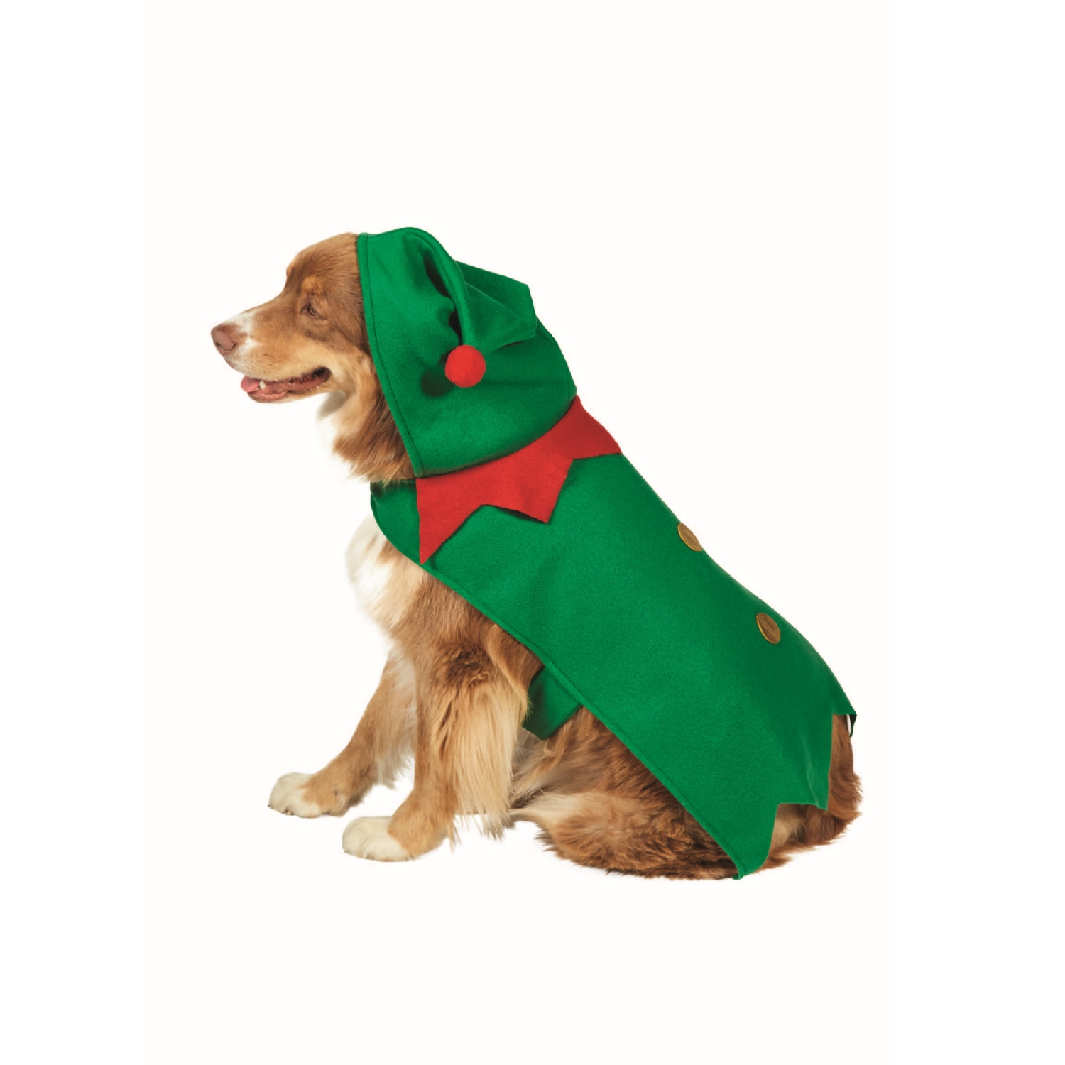 27" Green and Red Christmas Elf Dog Costume - Size S
