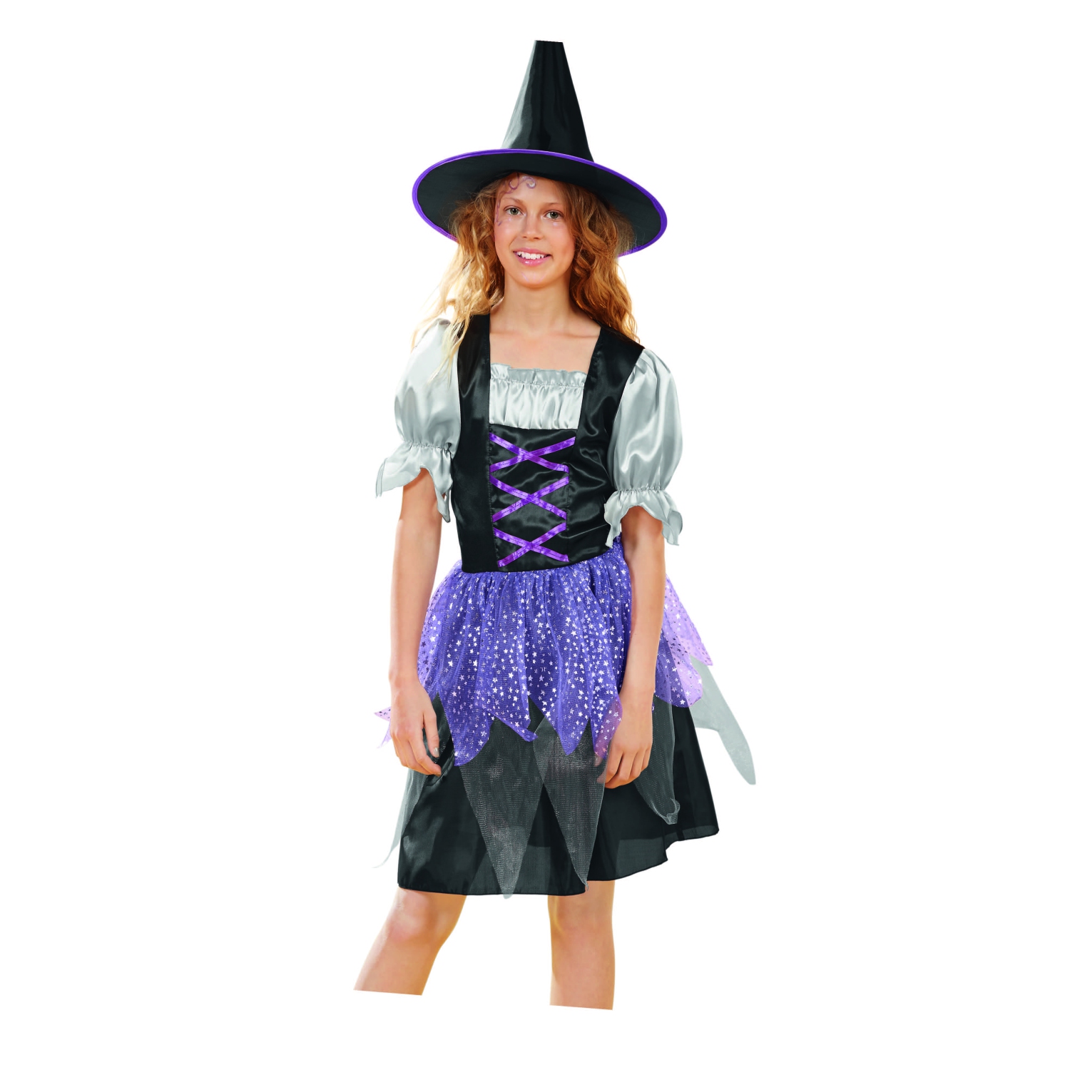 Costume d'Halloween pour enfant, sorcière noire et violette - moyen