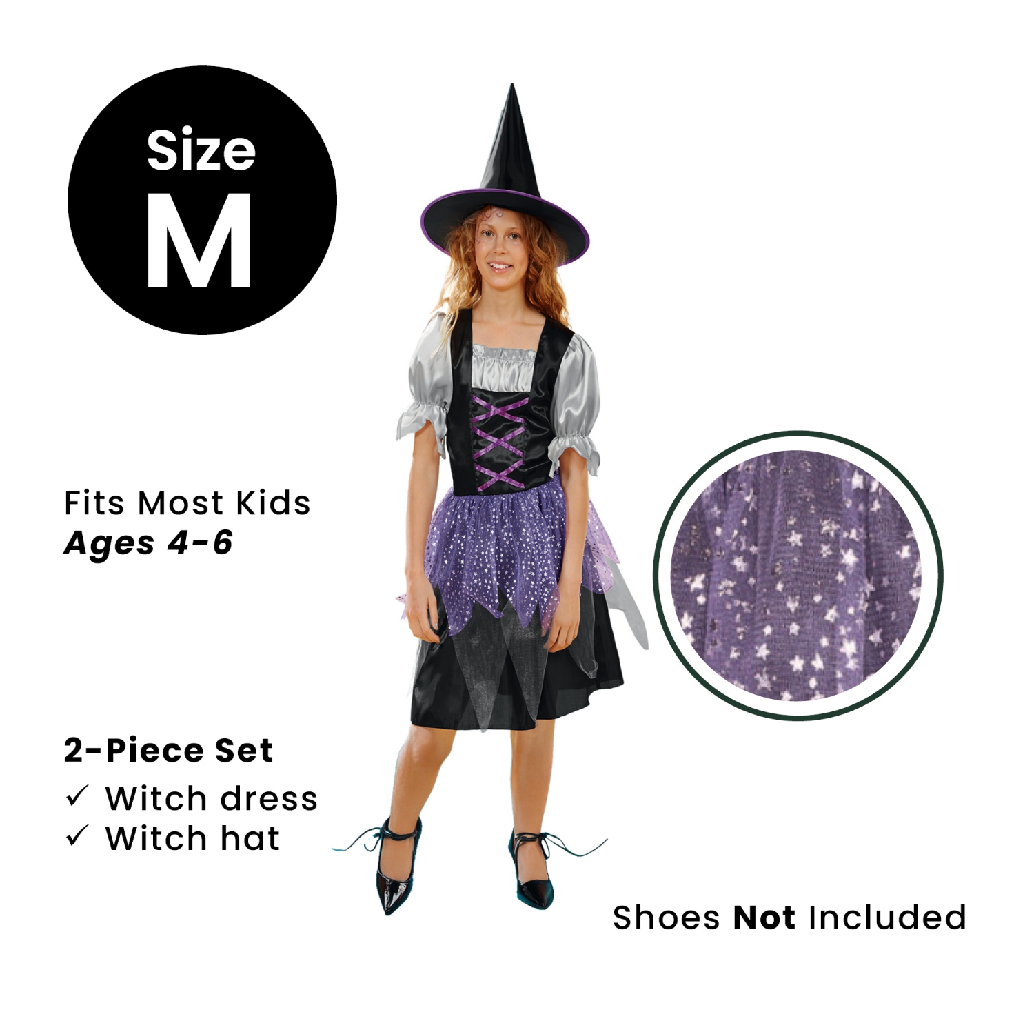 Costume d'Halloween pour enfant, sorcière noire et violette - moyen