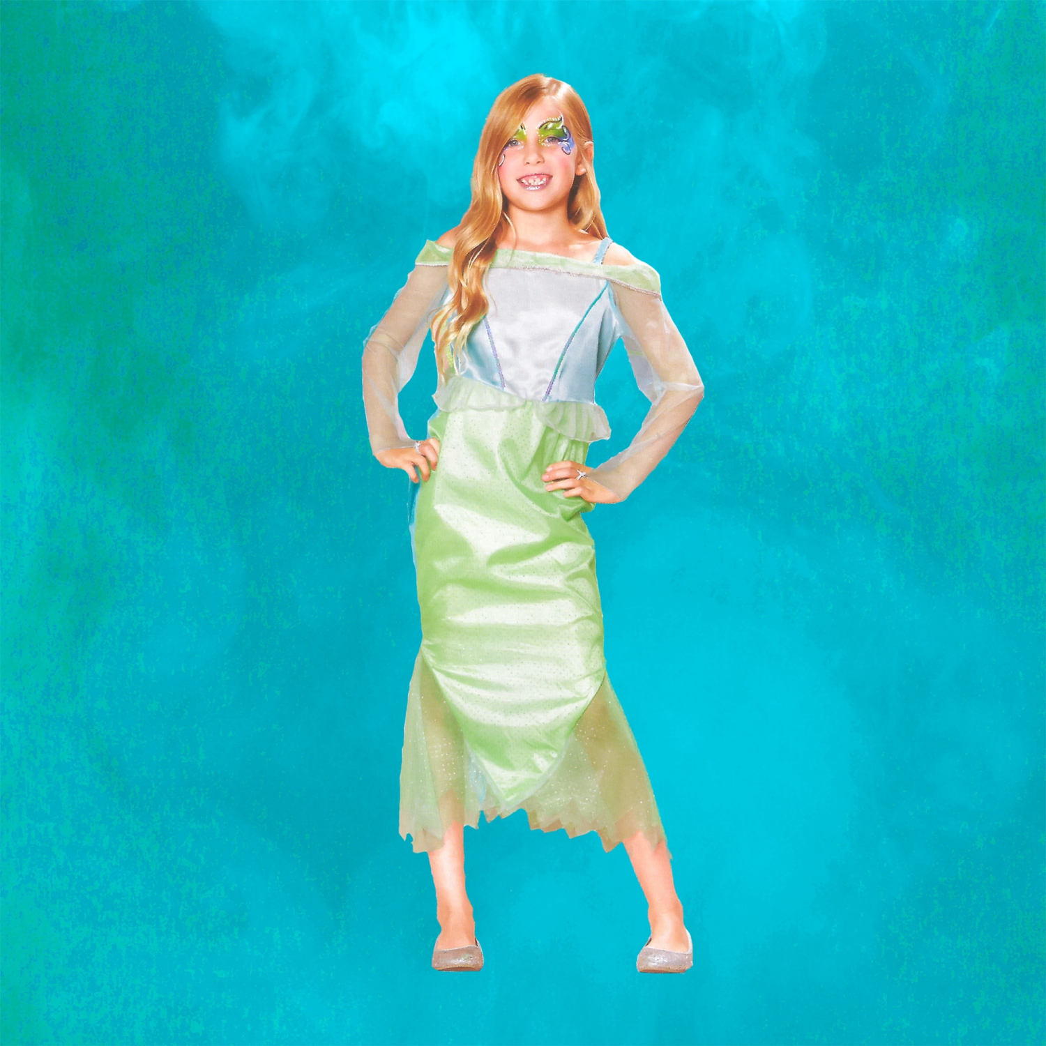 Costume d'Halloween sirène fille bleue et verte pour enfant - moyen