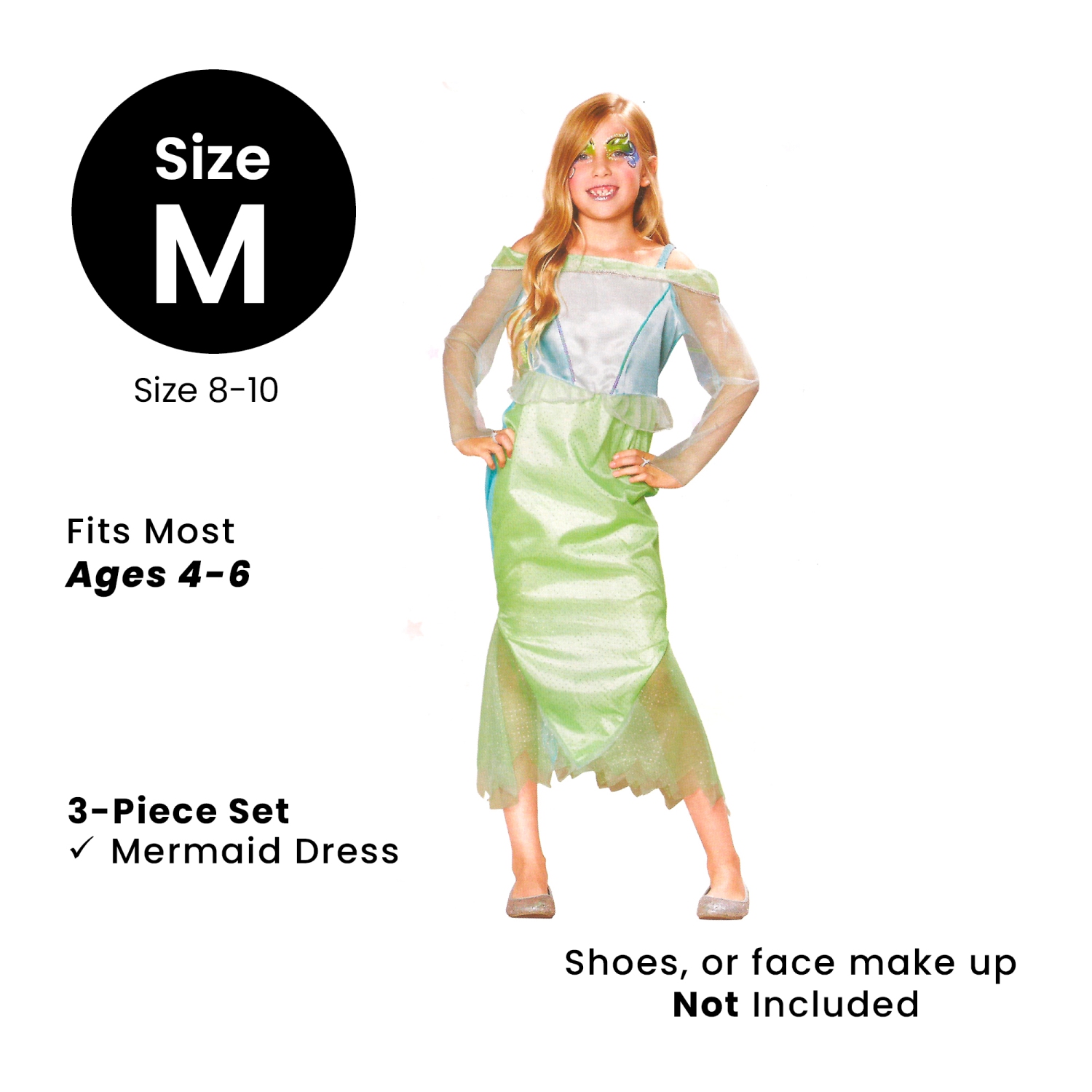 Costume d'Halloween sirène fille bleue et verte pour enfant - moyen