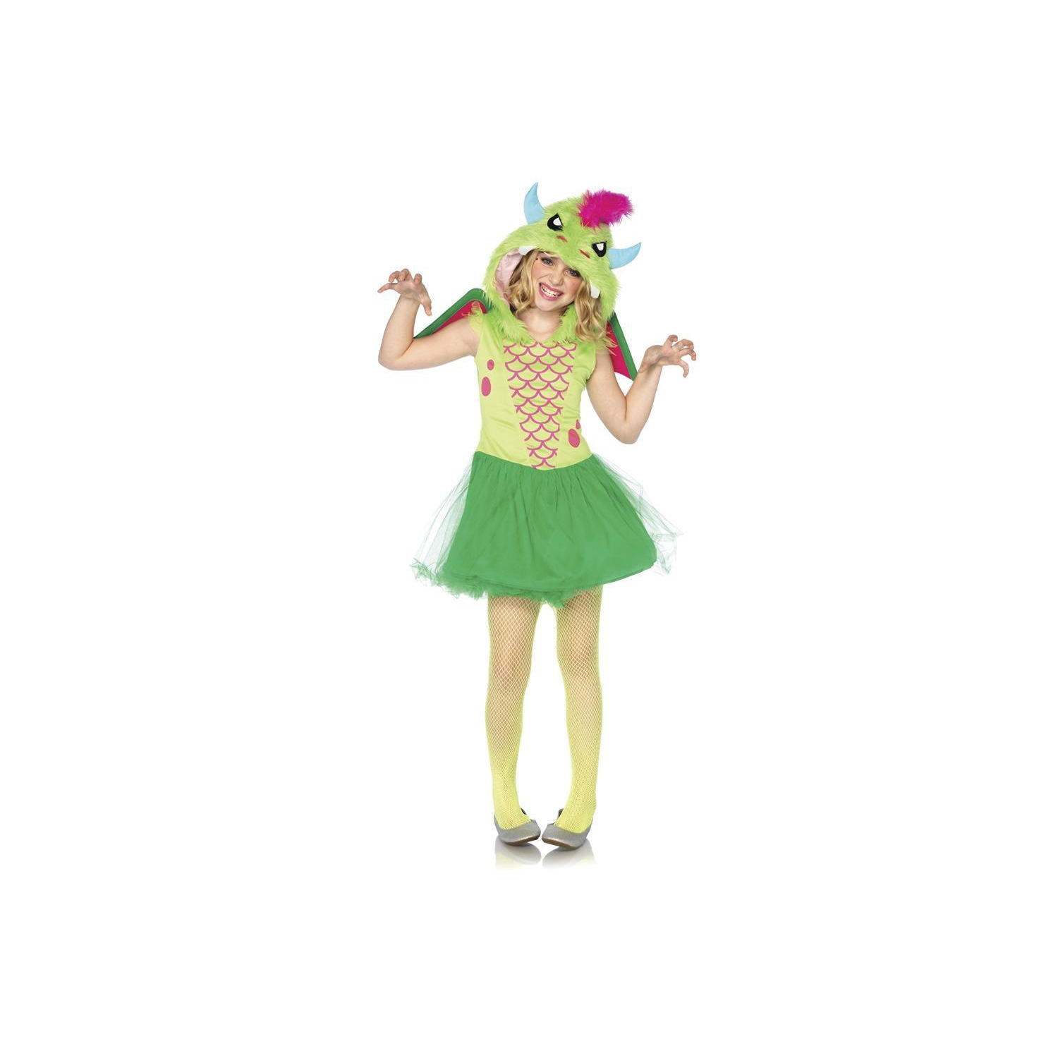Costume d'Halloween dragon magique vert vif pour fille - grand