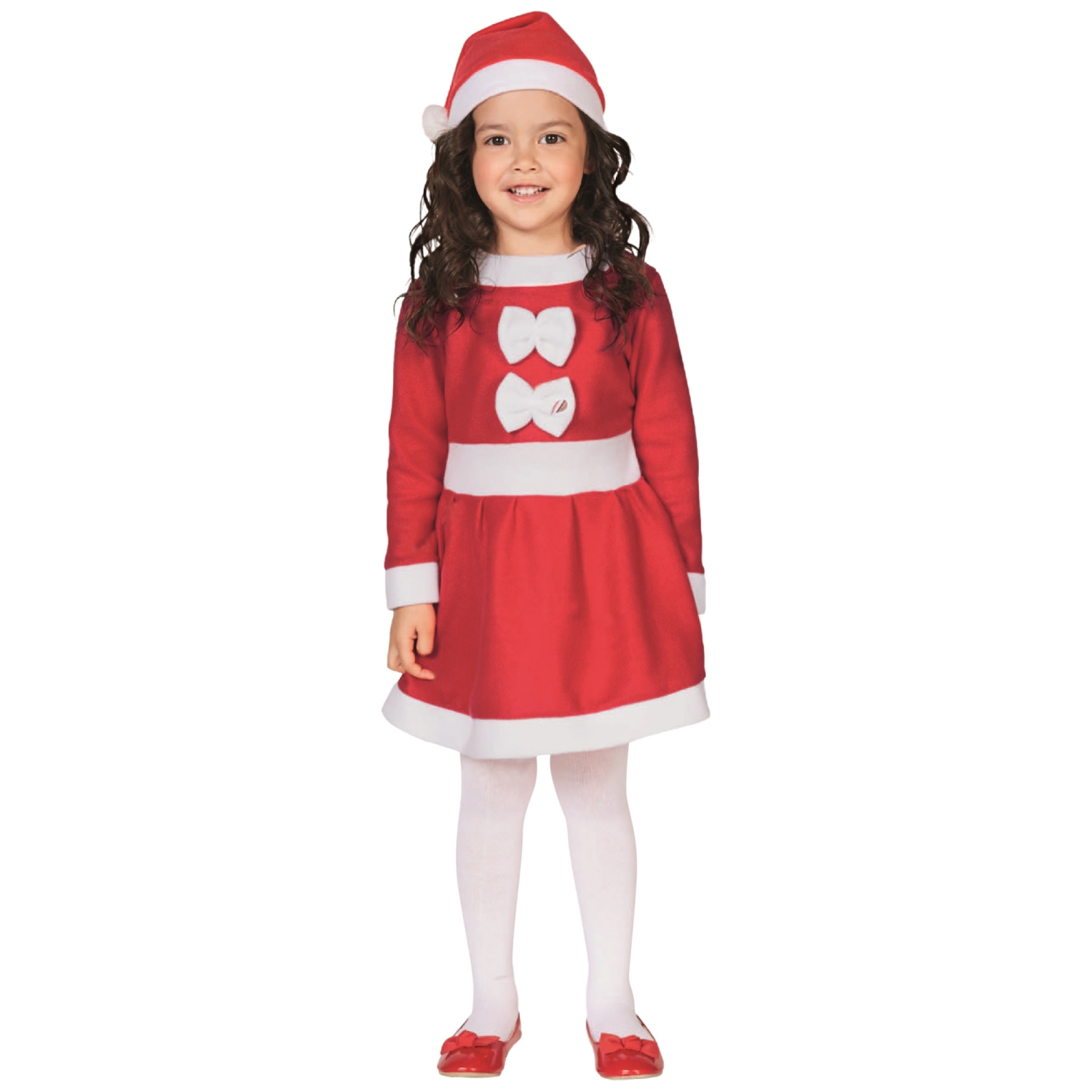 Costume de père Noël pour filles, rouge et blanc, 26 po avec robe et chapeau : 6-8 ans