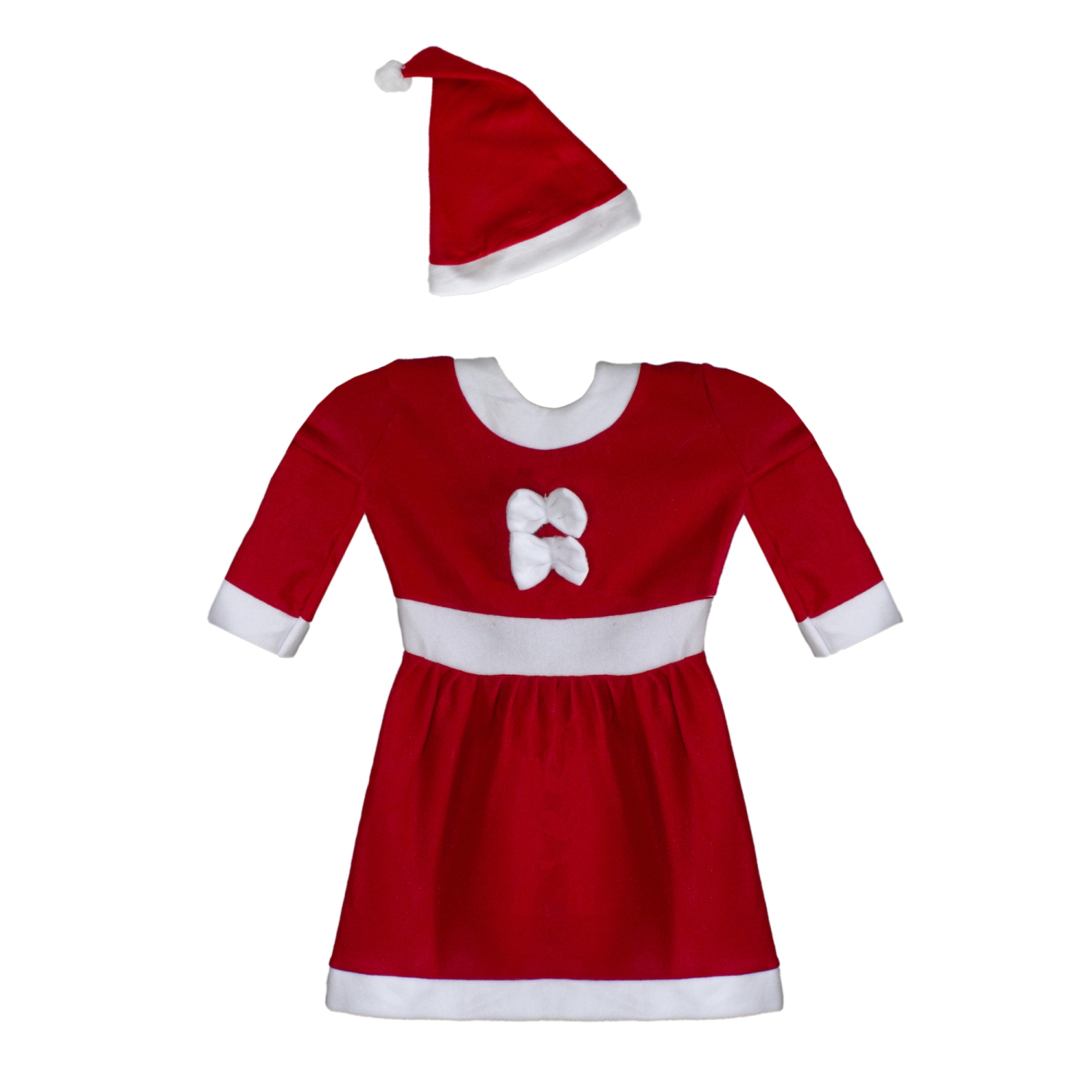 Costume de père Noël pour filles, rouge et blanc, 26 po avec robe et chapeau : 6-8 ans