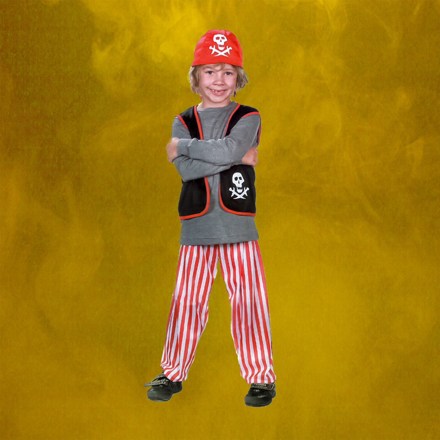 Costume d'Halloween pour enfant, garçon pirate gris et rouge - moyen